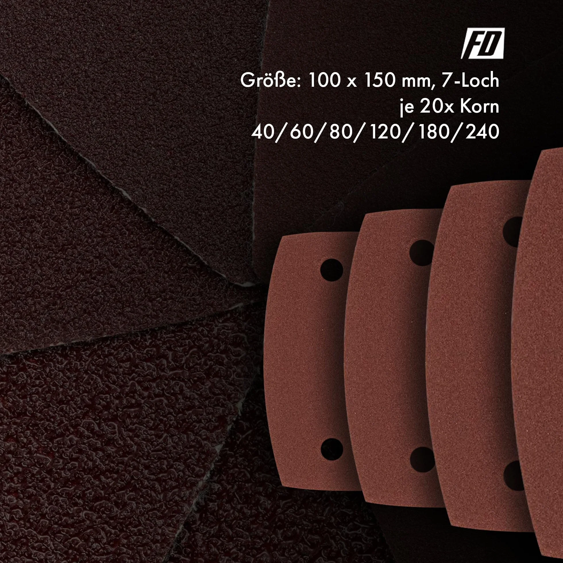 Papier ścierny | 60 arkuszy | 100 x 150 mm | 7 otworów | Mixpack | 10 x ziarnistość 40/60/80/120/180/240 | trójkąty szlifierskie Delta | Arkusze szlifierskie do szlifierek wieloszlifierskich