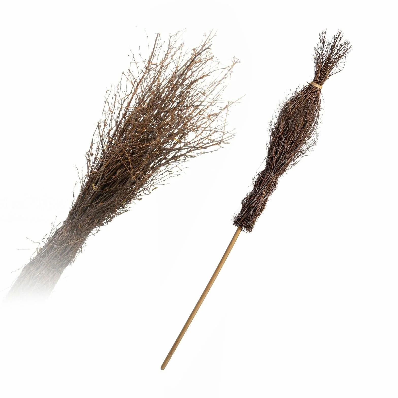 Miotła czarownicy brzozowa miotła słomkowa na Halloween, karnawał, akcesoria do kostiumu, drewno naturalne, długość 150 cm