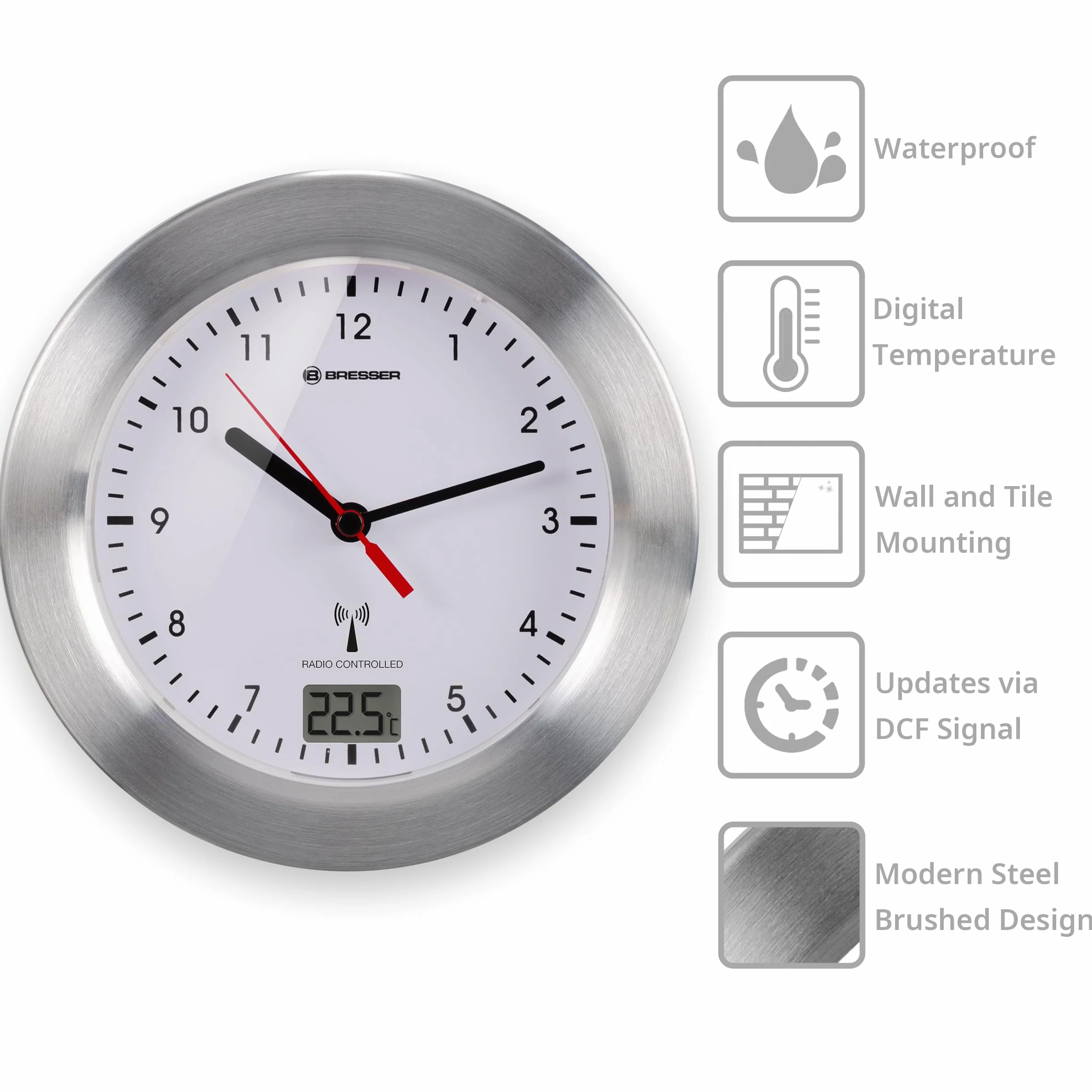 Bresser Mytime Bath Bad Zegarek, Szary/Bordowy, 17 cm