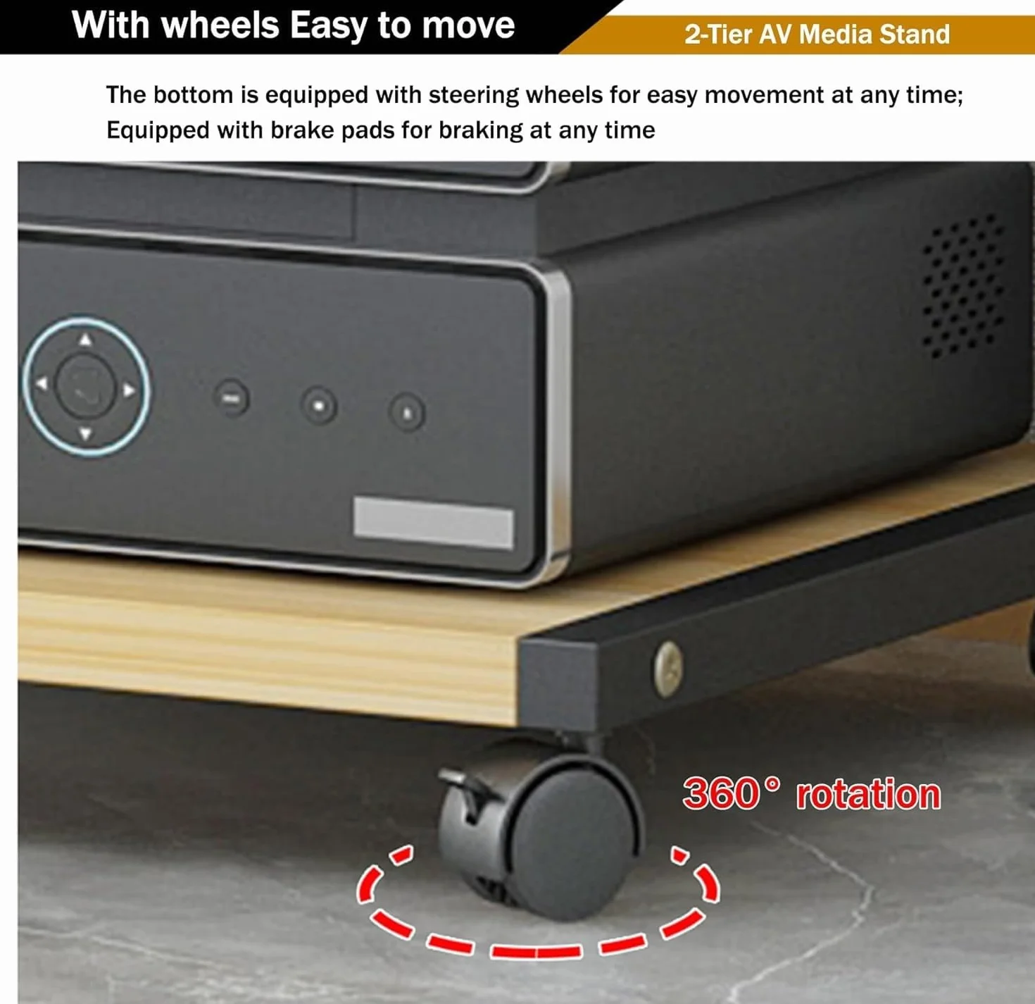 Stojak Na Sprzęt HiFi, 2-poziomowy Stojak Na Sprzęt Audio AV Z Kółkami, Drewniana Szafka Pod Telewizor Stereo, Do Salonów, Pokojów Gier, Centrów Rozrywki(Black,50x40x35cm)