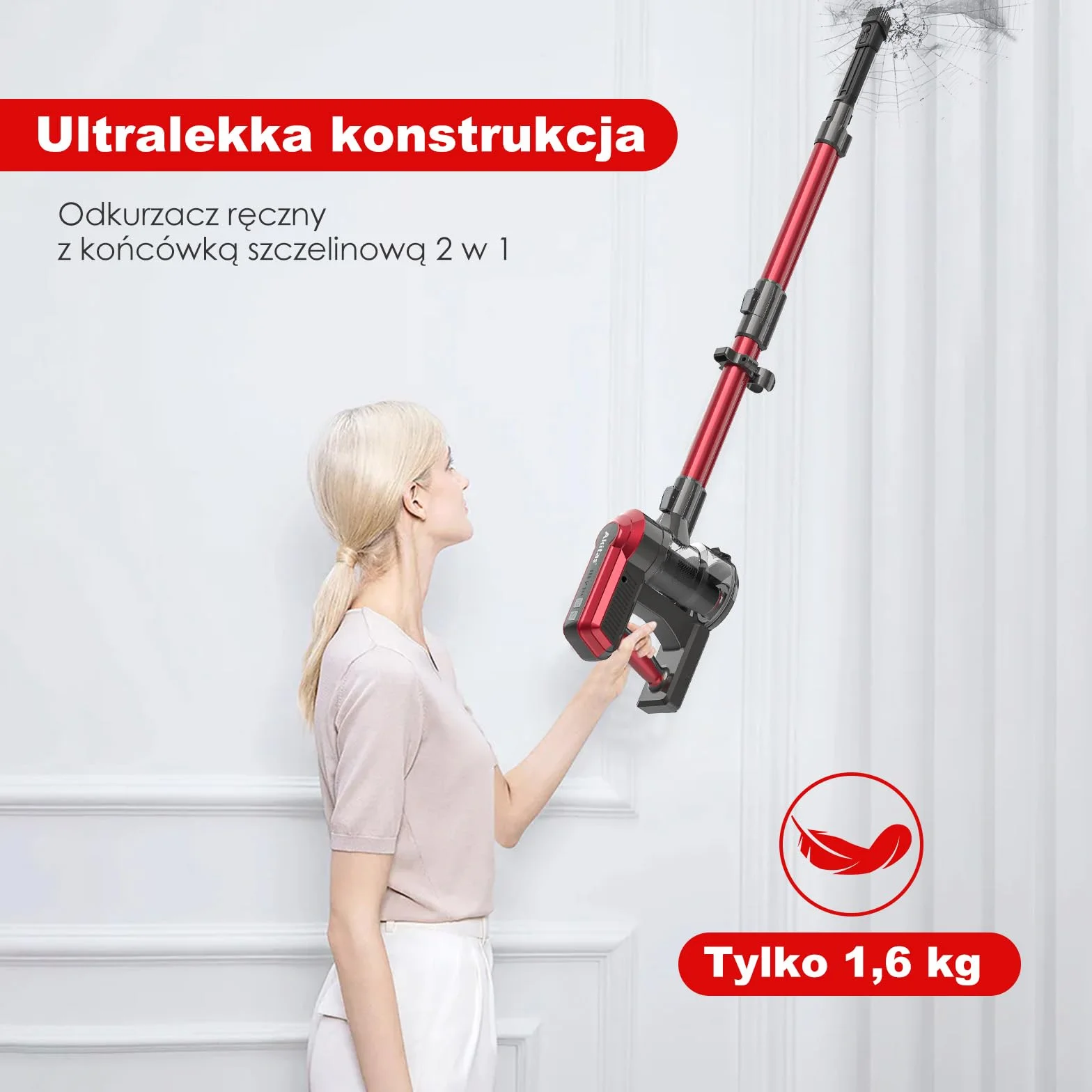 Akitas V10A Bezprzewodowy Odkurzacz 450W BLDC, 45 kPa, 60 min Pracy, Lekki Pionowy i Ręczny z LED Power Brush, Anti-Tangle, do Dywanów, Twardych Podłóg i Sierści Zwierząt