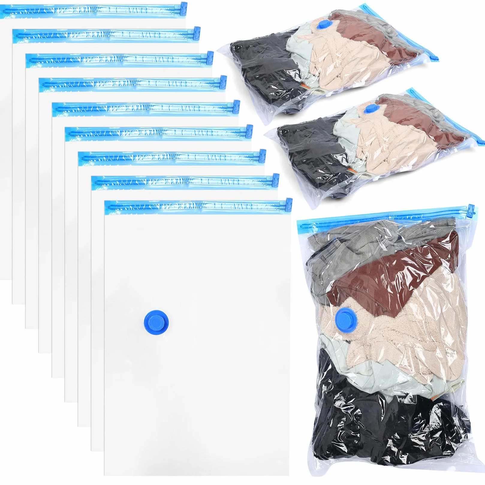 9 sztuk worków próżniowych na ubrania podróż, Vacuum Bags for Clothing Travel, Worki do pakowarki na odzież, Kompresyjne worki próżniowe na odzież, Worki próżniowe do walizki (60 × 40 cm)