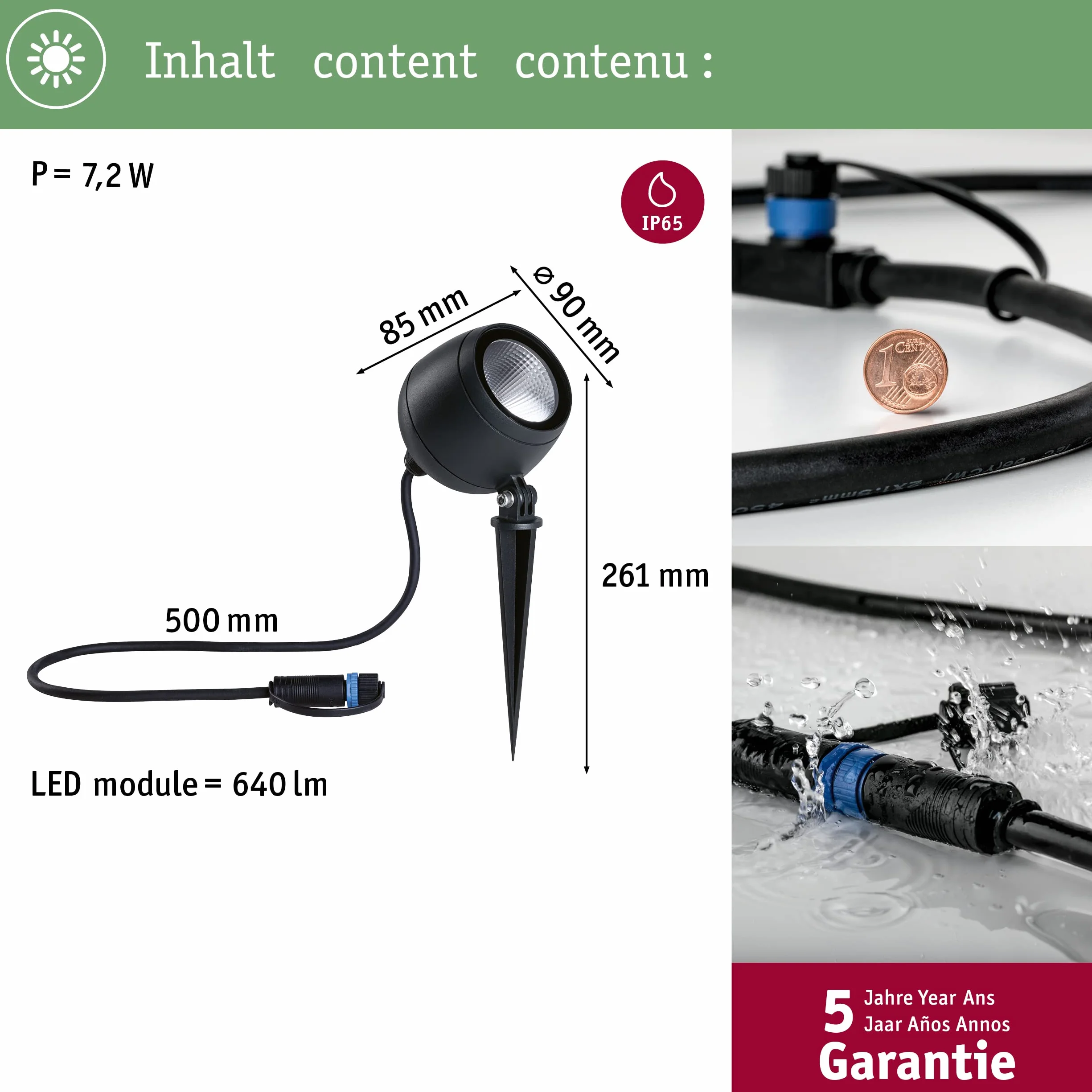 Paulmann 94775 Plug & Shine LED reflektor ogrodowy Kikolo IP65 7,2W 460lm możliwość ściemniania 261mm antracyt tw.szt./alu. 3000K oprawa zewnętrzna