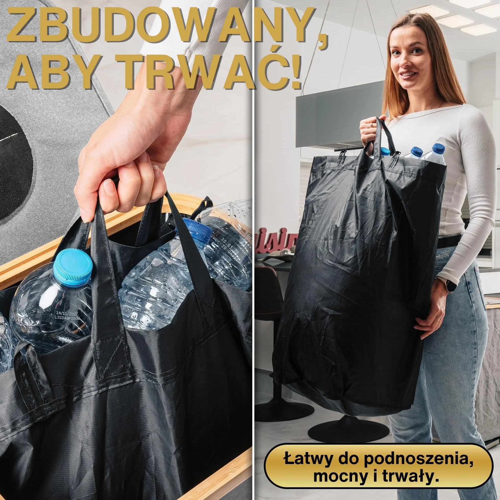 Deco haus® pojemnik na butelki z pokrywką 100L [w zestawie dodatkowa torba wewnętrzna] - Pojemnik na butelki depozytowe z otworem - kosz na butelki z pokrywka - Butelki na kaucję