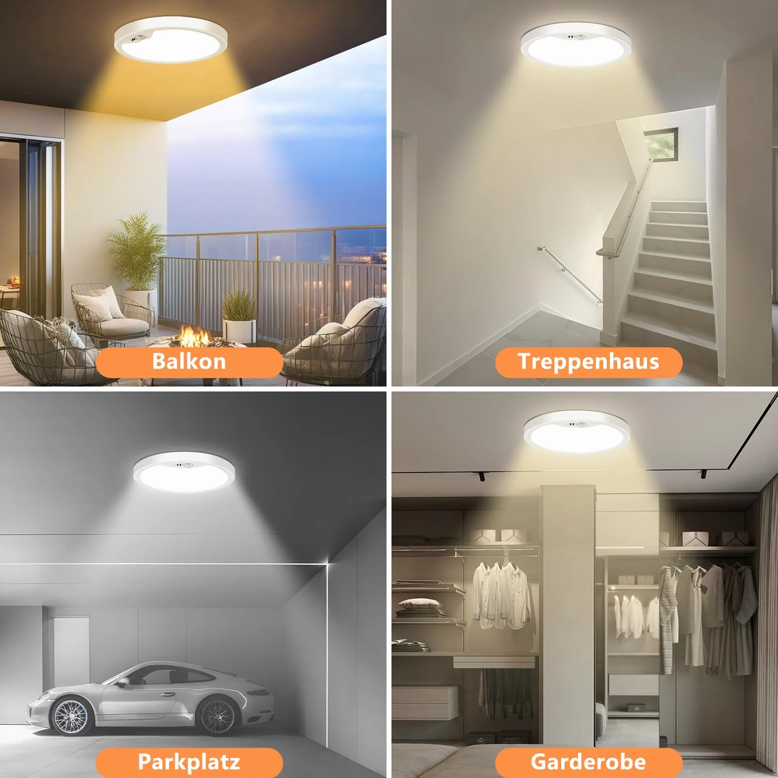 Oumida lampa sufitowa LED z czujnikiem ruchu, 18 W, lampa sufitowa z czujnikiem ruchu do wnętrz, okrągłe światło z czujnikiem ruchu do sypialni, korytarza, kuchni, łazienki, balkonu, piwnicy, garażu
