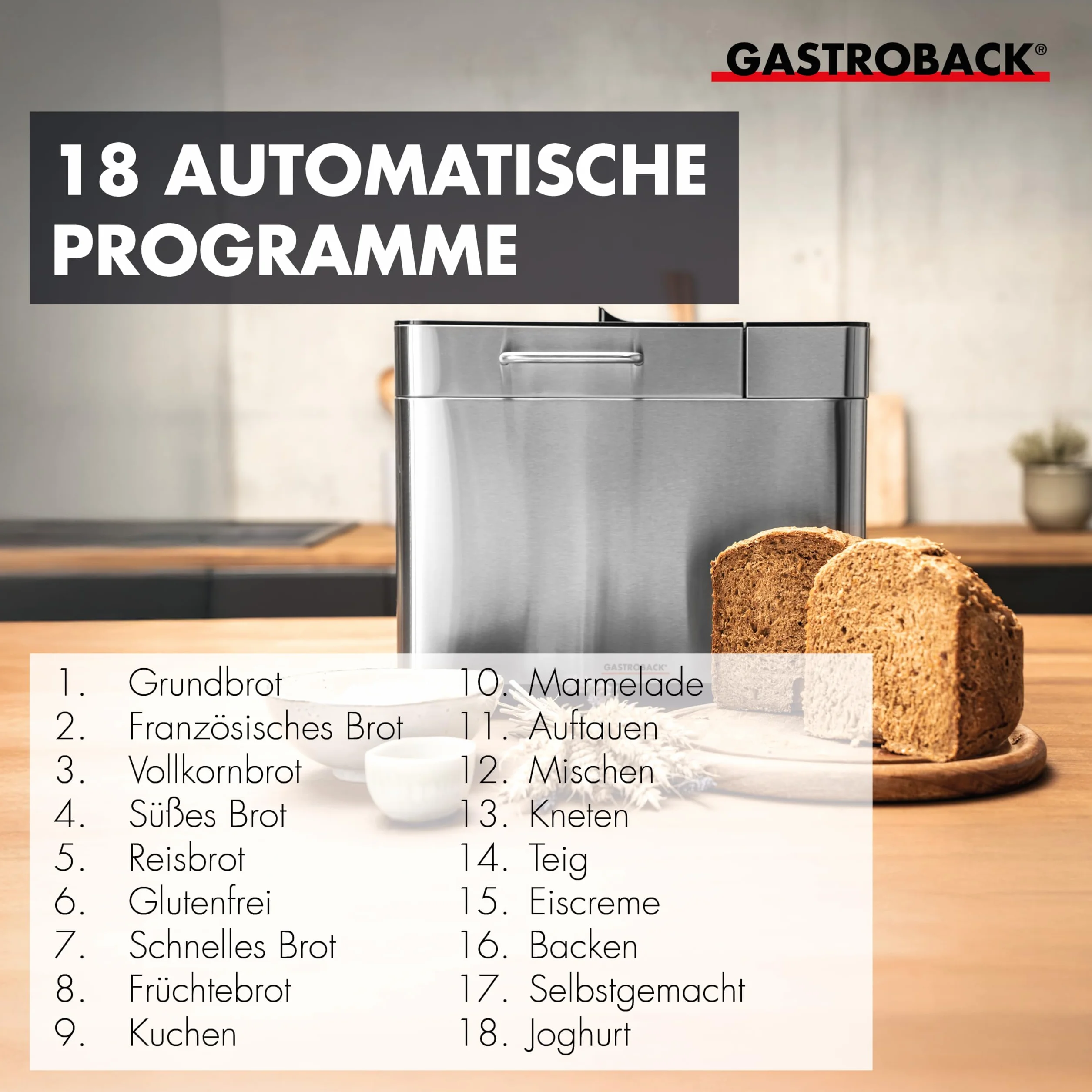 Gastroback Advanced Maszyna do Pieczenia Chleba, Srebrny, ‎34,9 x 22,4 x 29,3 cm; 5,5 kg