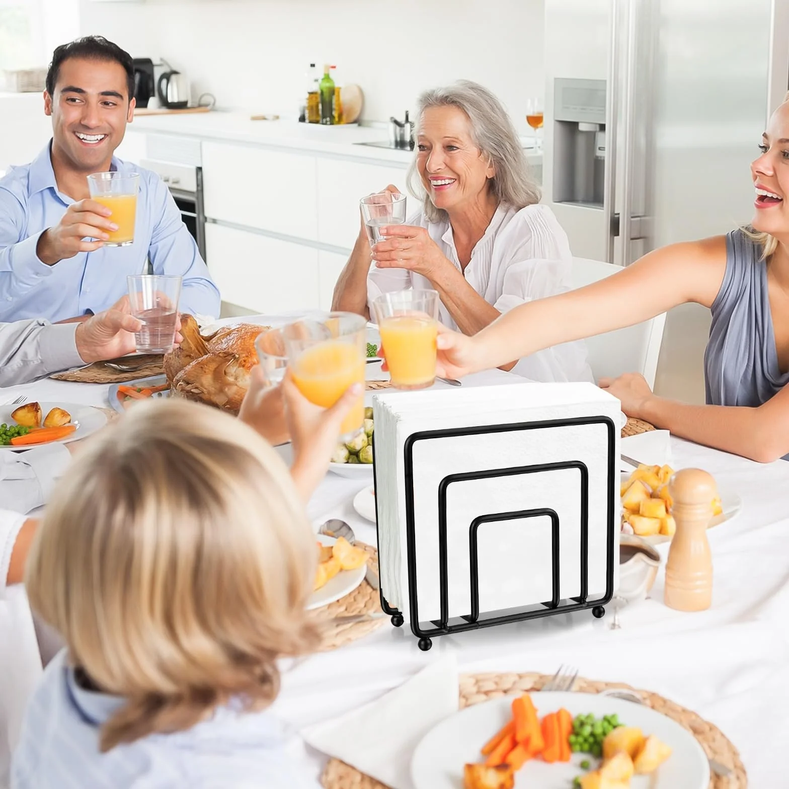 Uchwyt na serwetki, czarny, matowy, wolnostojący, metalowy dozownik obrusów, ramka na serwetki, metalowy dozownik serwetek, stojak na serwetki, stojak na serwetki do restauracji, kawiarni, hotelu