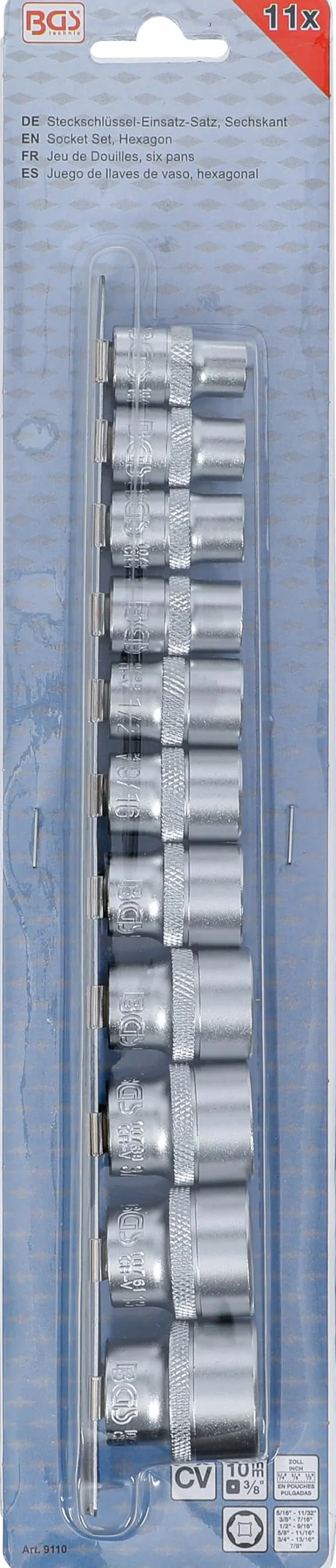 BGS 9110 | Zestaw nasadek sześciokątnych | 10 mm (3/8") | 5/16" - 7/8" | 11 szt.