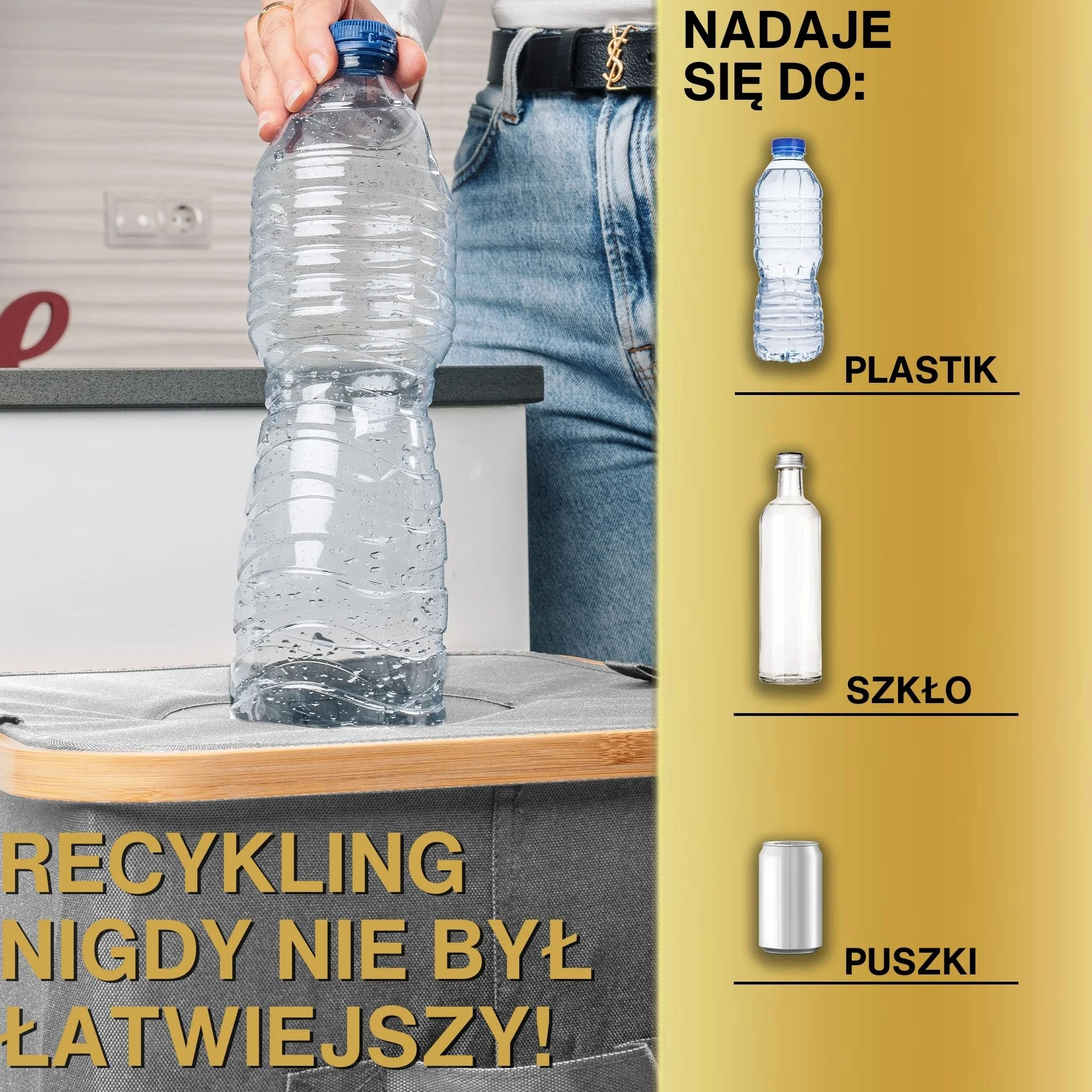 Deco haus® pojemnik na butelki z pokrywką 100L [w zestawie dodatkowa torba wewnętrzna] - Pojemnik na butelki depozytowe z otworem - kosz na butelki z pokrywka - Butelki na kaucję