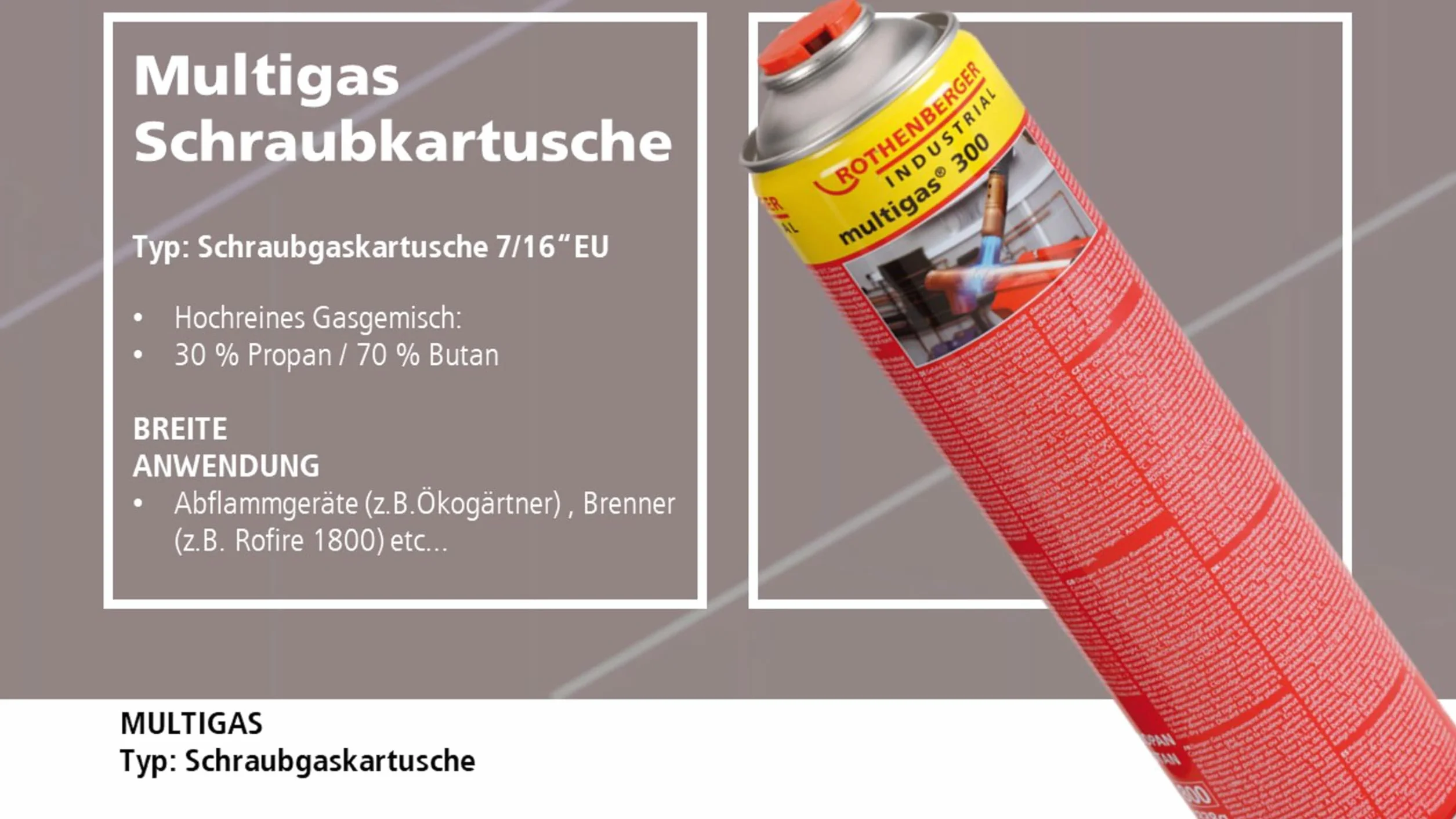 ROTHENBERGER Wkład Gazowy Industrial Multigas 300, Przyłącze 7/16 Cala EN 417 Samouszczelniająca