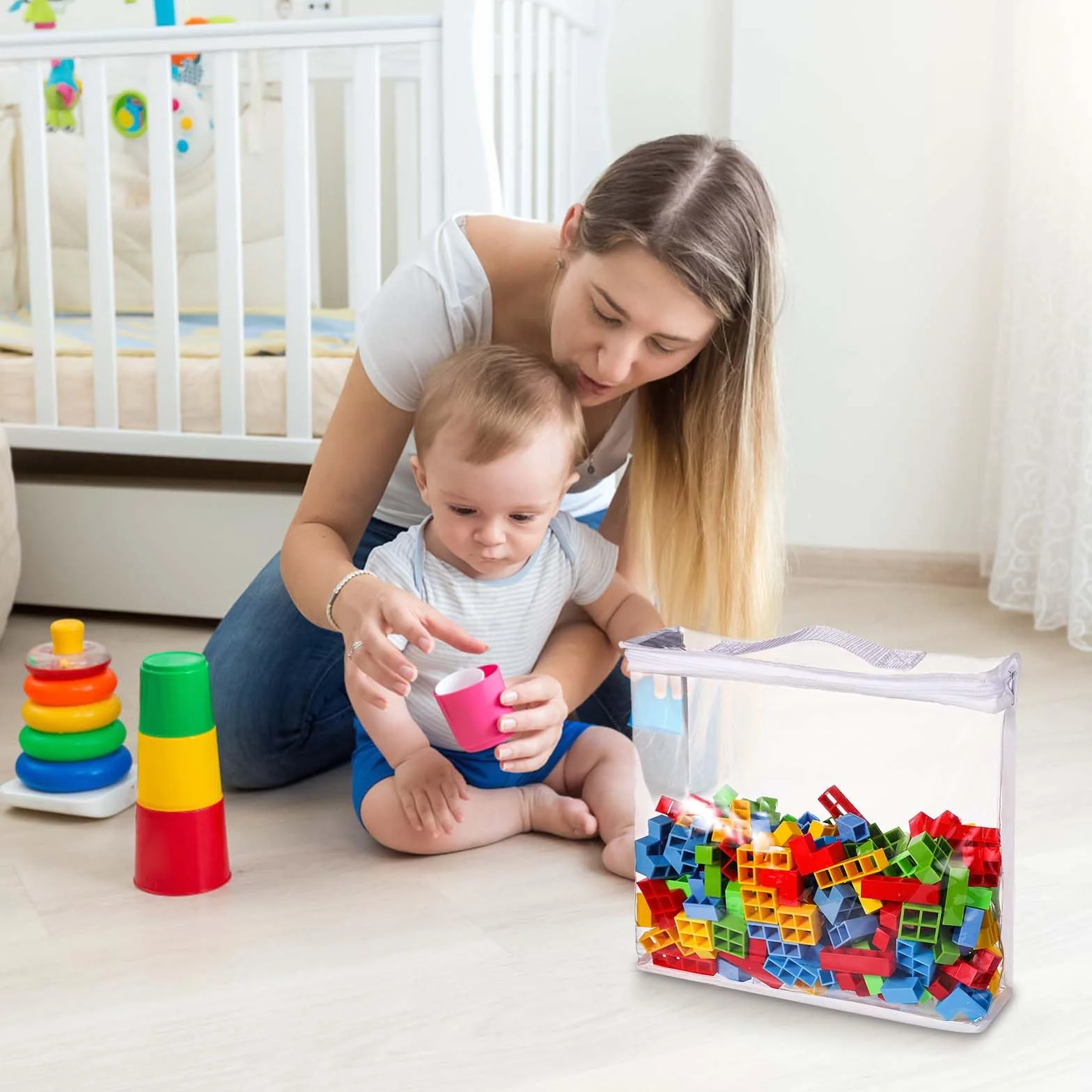 8 szt. Torby do Przechowywania Zabawek z Zamkiem Blyskawicznym, 32x31x8cm Przezroczyste Torby do Przechowywania PVC Torby do Organizowania Zabawek Torby na Zabawki do Klocków Puzzli Zabawek