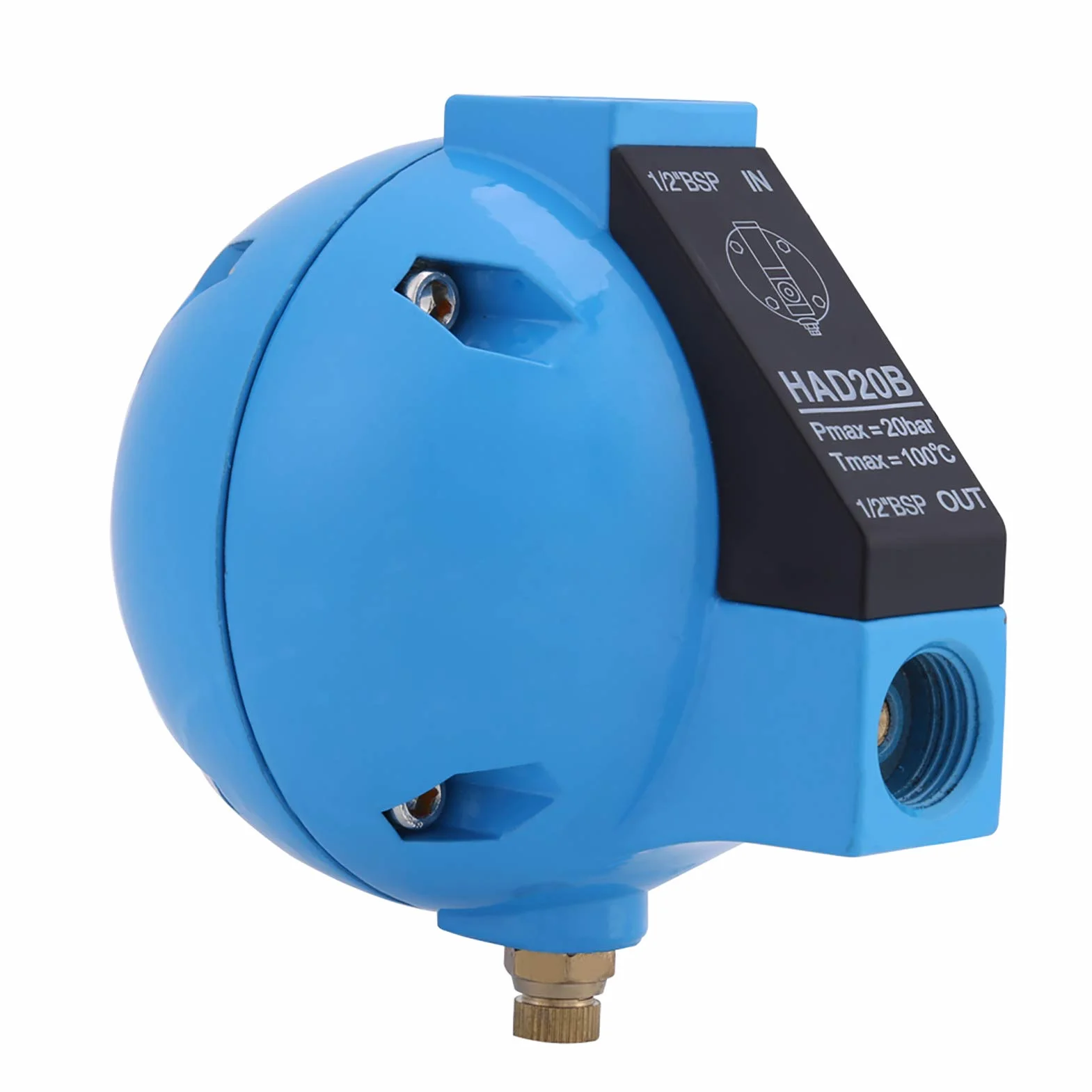 HAD20B Automatyczny Mechaniczny Okrągły Pływak Spustowy Kondensatu, 1/2"BSP, 400 L/H, Maks. Temp. 100°C, Niebieska Stal Stopowa