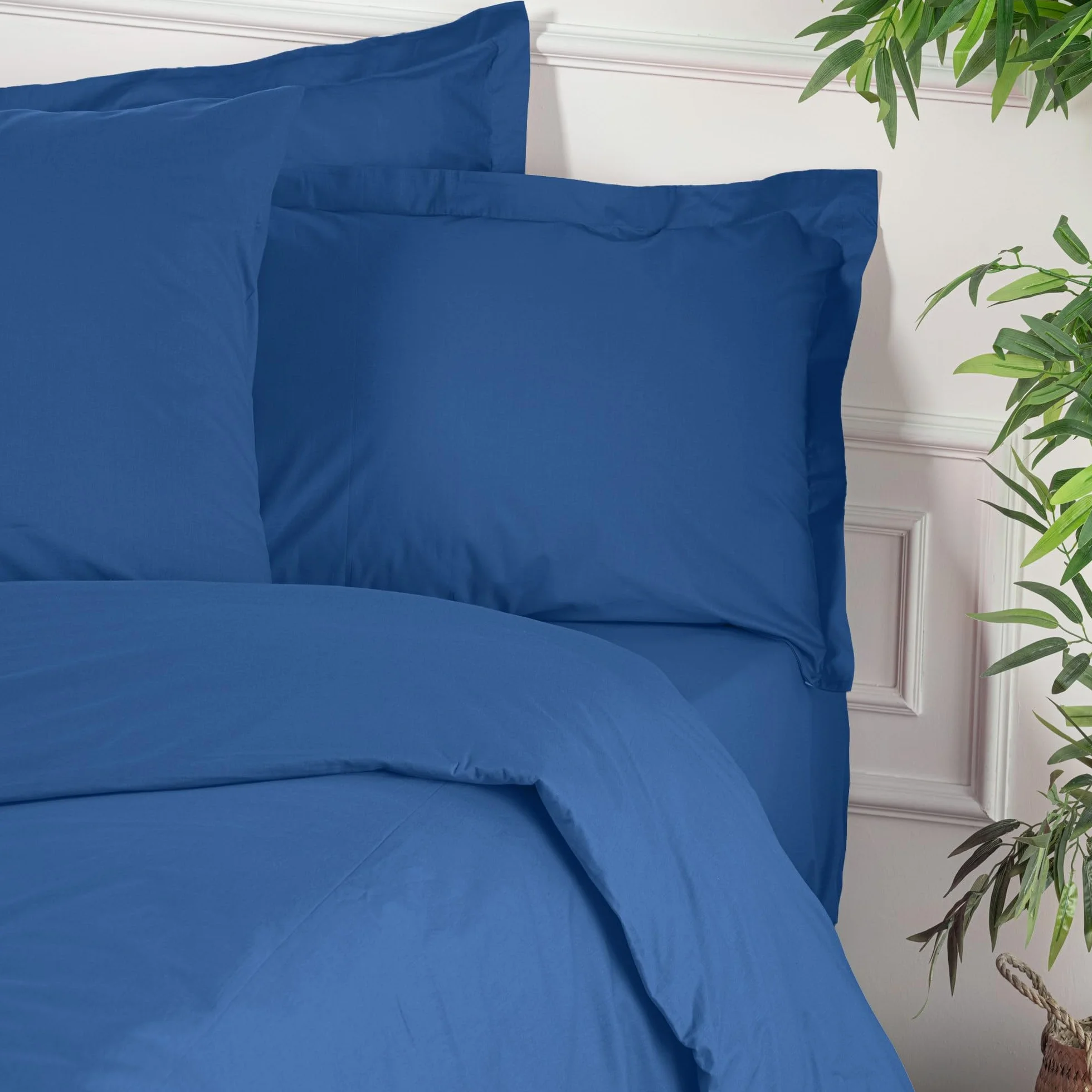 Premium Ranforce pojedyncza kołdra XXL (155 x 220 cm), 100% bawełna, niebieska, zapięcie na guziki, 155 nici, można prać w pralce w temperaturze 30°C, miękka i trwała