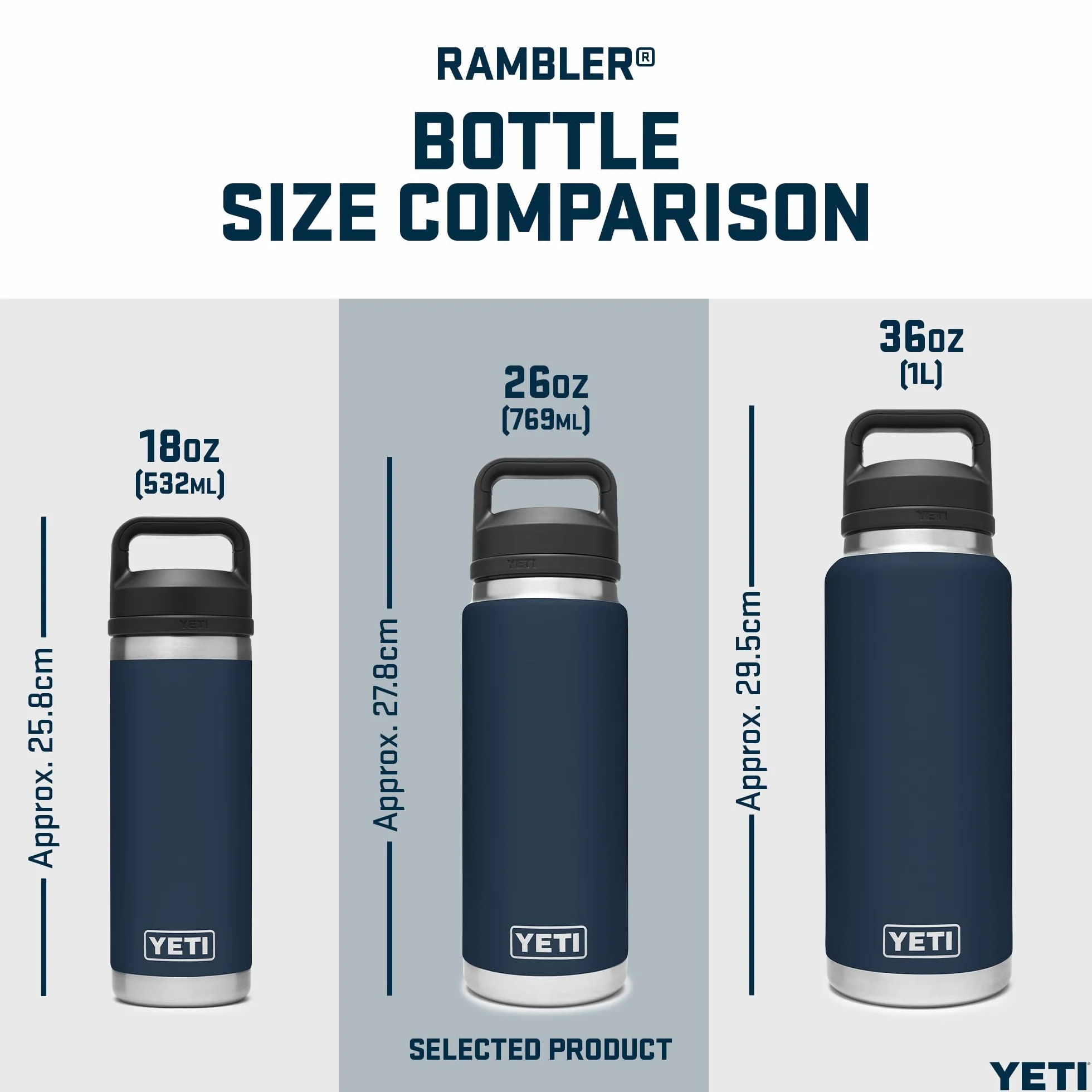 YETI Rambler Bottle Chug, Vaccum Insulated Stainless Steel Bottle with Leakproof Chug Cap, Navy, 26 oz (769 ml)