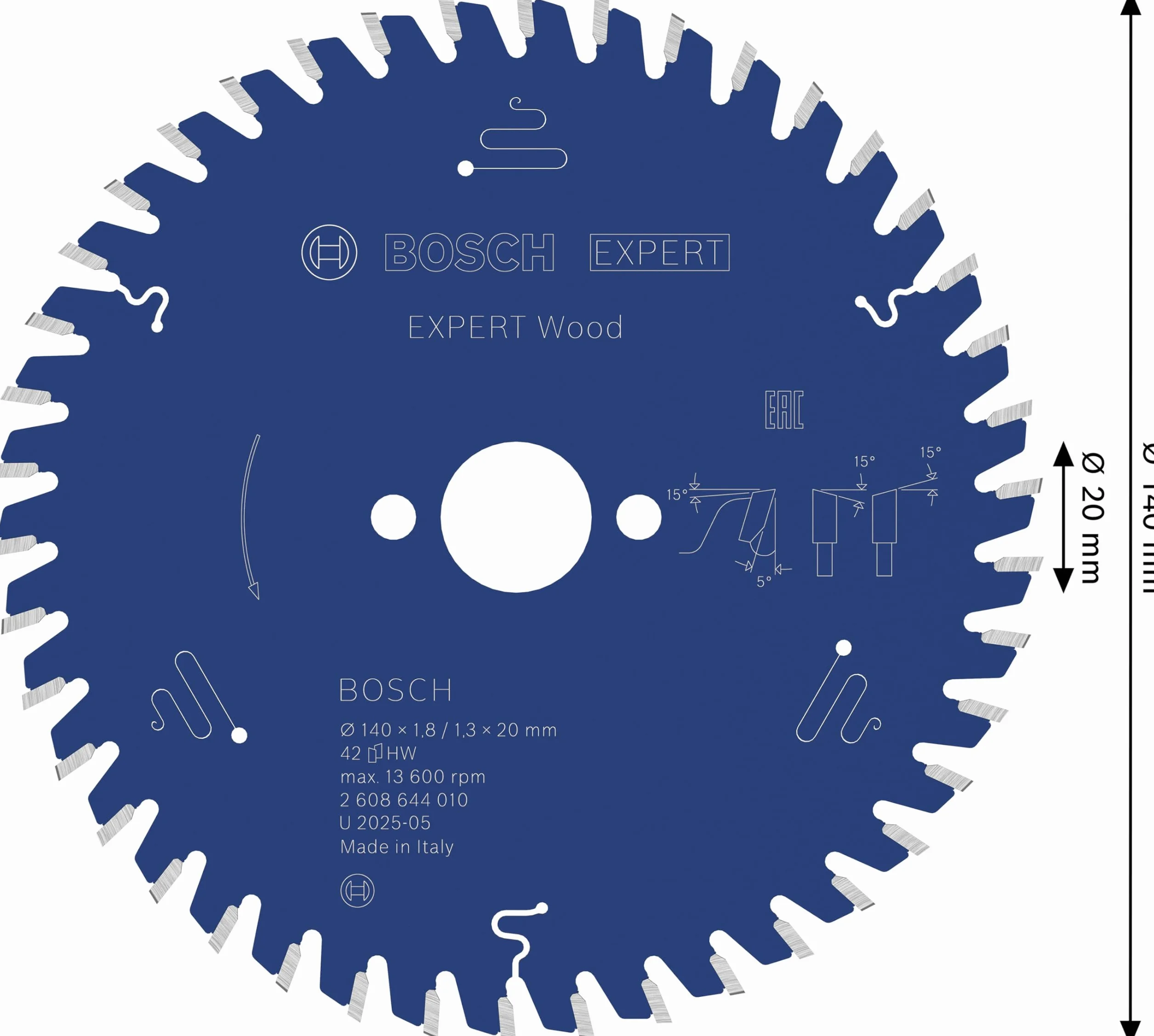 Bosch Professional Brzeszczot do piły tarczowej Expert do drewna (drewno, 140 x 20 x 1,8 mm, 42 zęby, akcesoria do piły tarczowej)