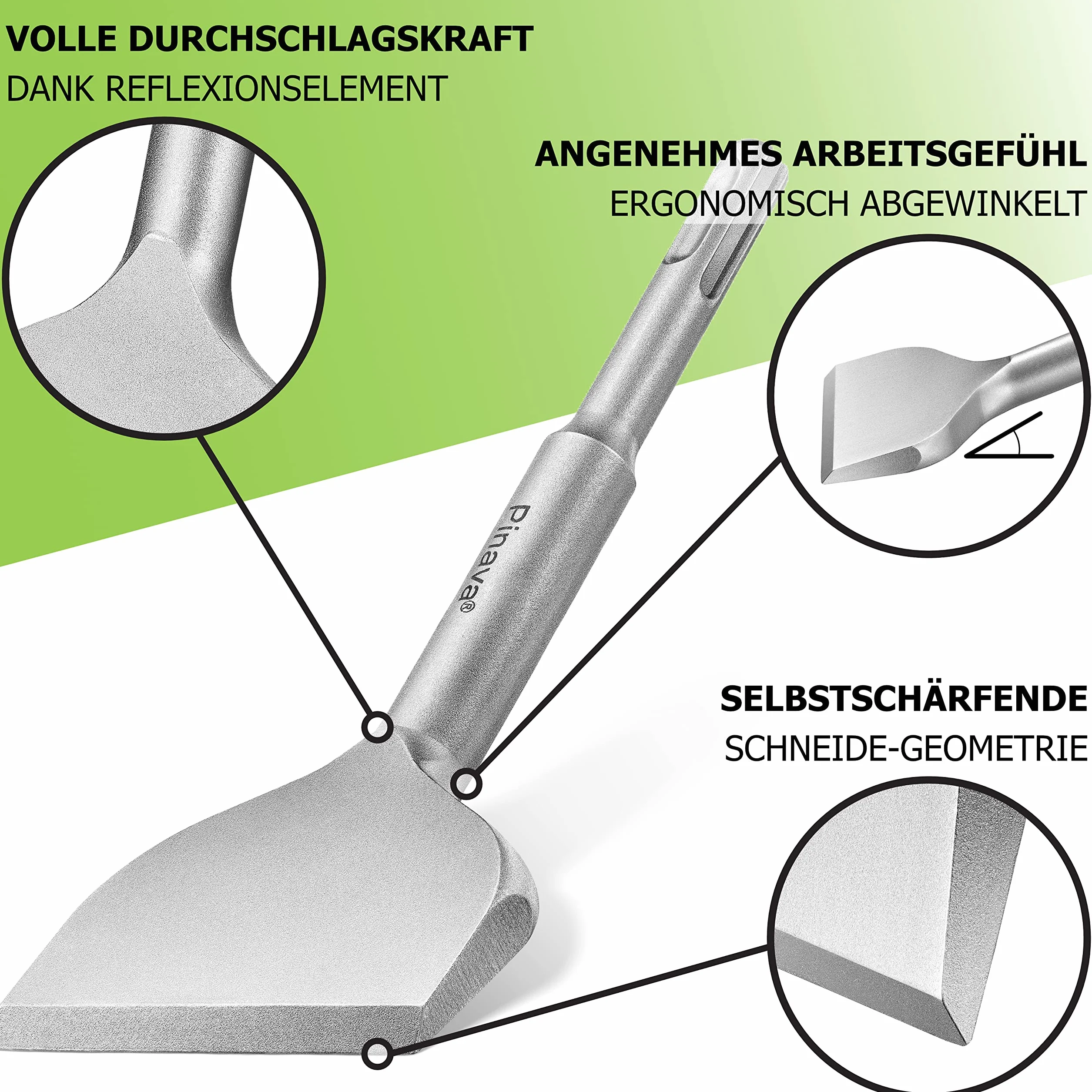 Pinava® Dłuto do płytek SDS Plus - Linia ROBUST - 165x75mm szerokość do wiertarki - Dłuto płaskie odgięte, specjalna stal 42CrMo - Trwałe i ostre - Do płytek, kleju do płytek, prac domowych