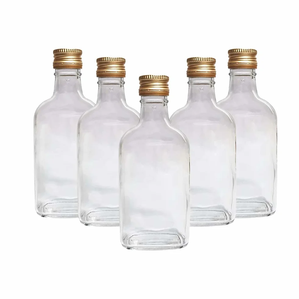 20 x szklane butelki 200 ml (0,2 l) i metalowe zakrętki (zakręcane pokrywki) – domowe zaparzanie oleju ginowego, octu, wódki winnej, 20 x butelka 200 ml + złote zakrętki)