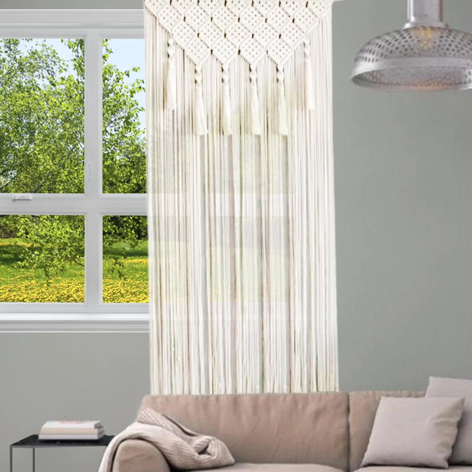 Ręcznie tkana makrama, makrama, dekoracja ścienna, 65 x 200 cm, zasłona boho, dekoracja na drzwi, okno, dekoracja pomieszczenia