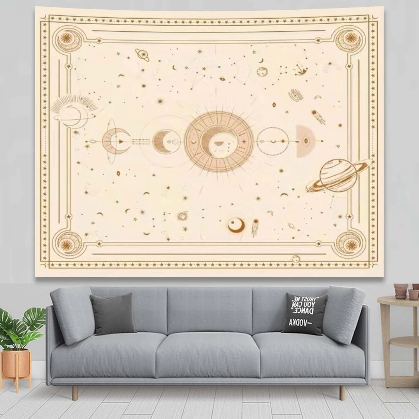 Arawat Dywan ścienny, fazy księżyca, biały – księżyc, gobelin, gotycki, indyjski gobelin, mandala, psychodeliczna dekoracja, dekoracja ścienna (150 x 200 cm)