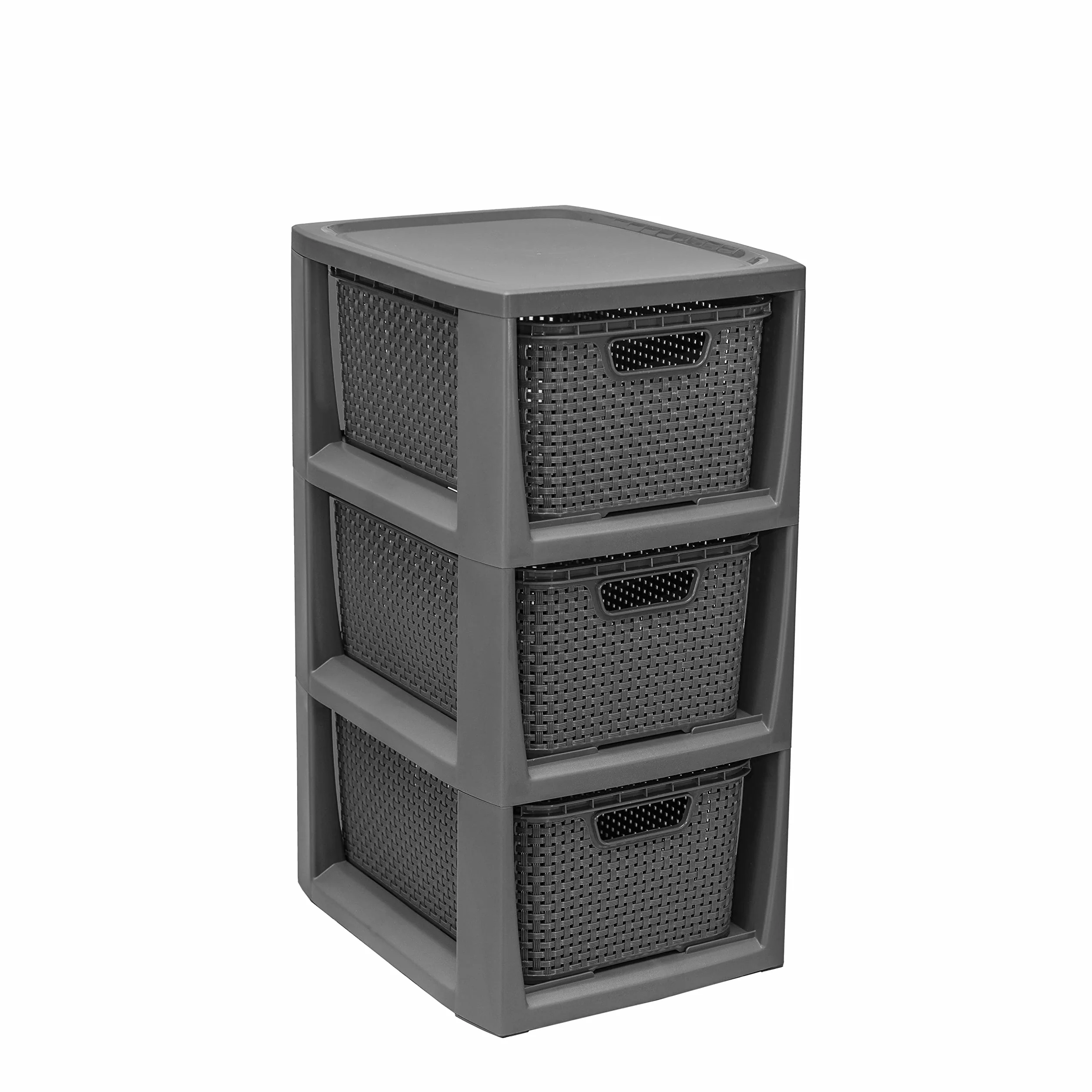 BranQ Home essential kosz rattanowy z recyklingu PP 29,5x24x48,7 cm 3 kosze Eco antracyt