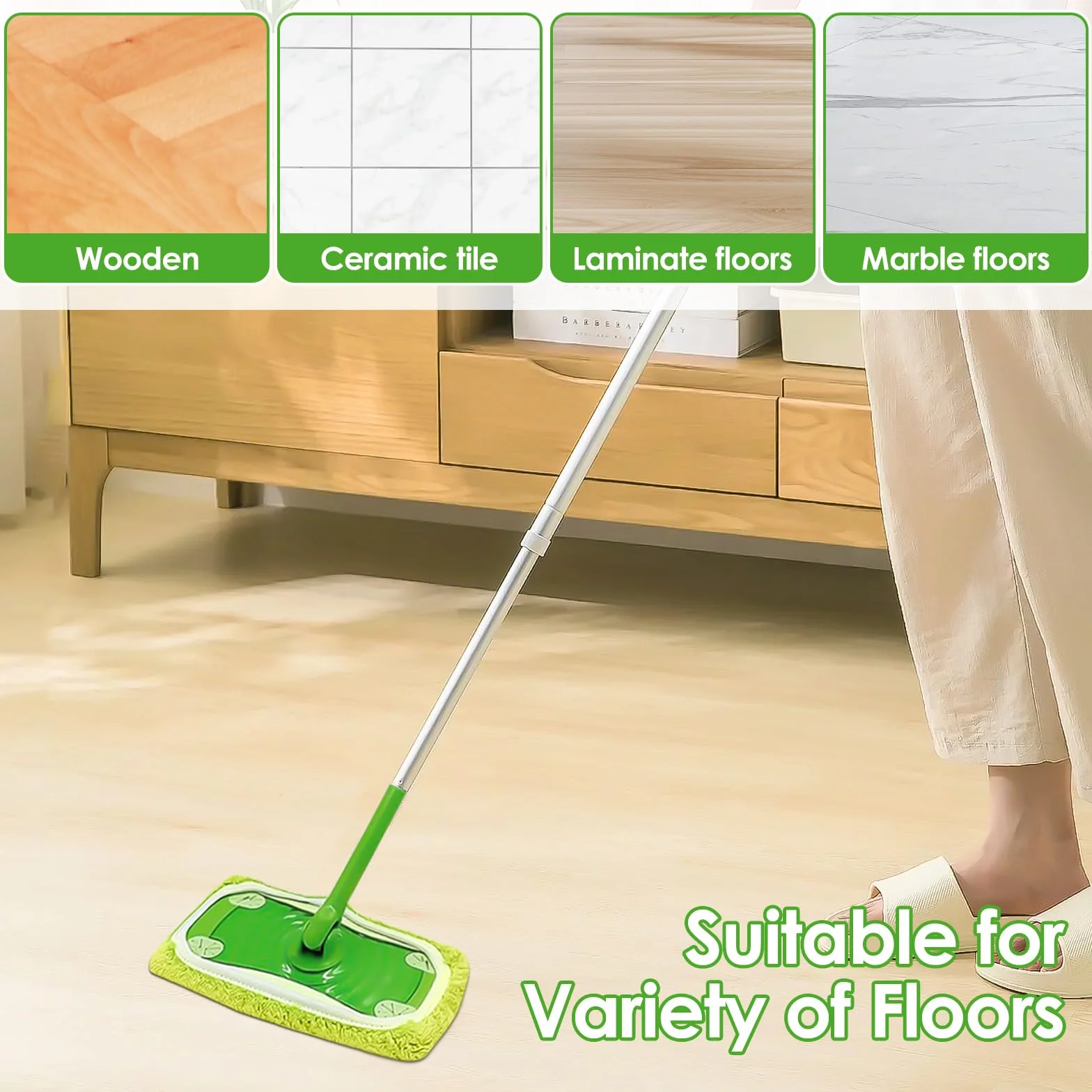 6 suchych ściereczek podłogowych, wilgotne ściereczki do podłogi do Swiffer Sweeper mopa, wielokrotnego użytku, zmywalne podkładki z mikrofibry do czyszczenia twardych podłóg, zielonych