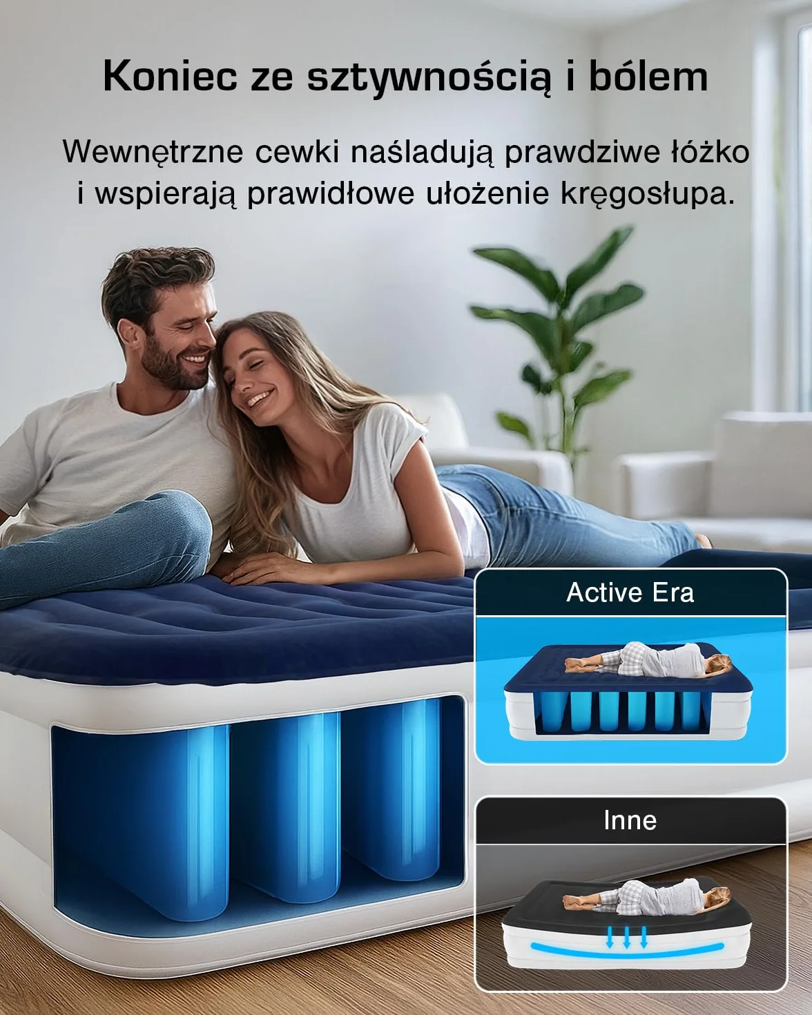 Active Era Dmuchany Materac Samopompujący Podwójny Dwuosobowy 200x150 cm, Duży Rozmiar, z Wbudowaną Pompą Powietrza i Poduszką Wytrzymały Wodoodporny Elektryczny do Domu Namiotu Spania Auta Kempingowy