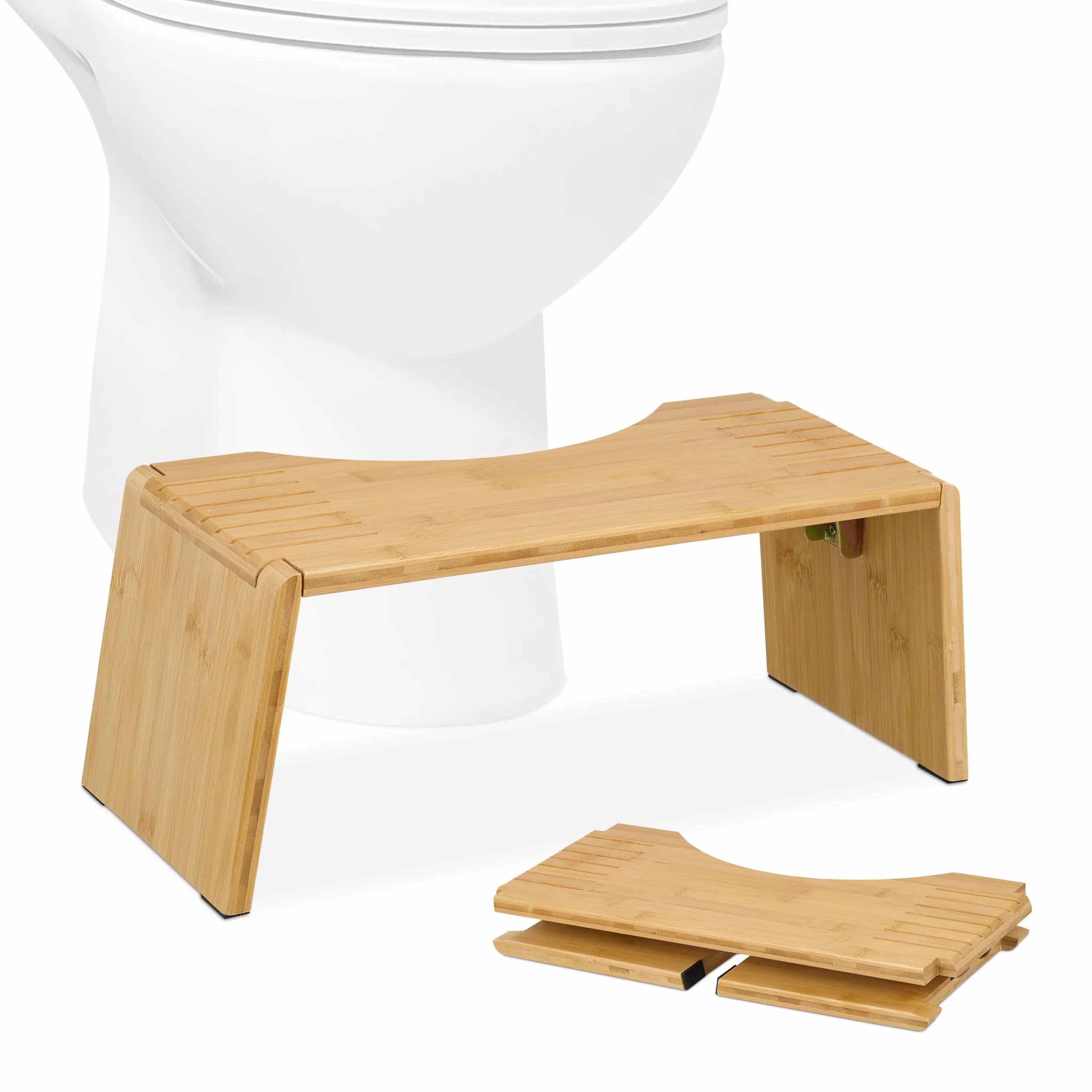 Relaxdays Taboret toaletowy, składany, podpórka do wypróżnień, taboret WC dla dorosłych, bambus, wys. x szer. x gł.: 19 x 48,5 x 20 cm, naturalny