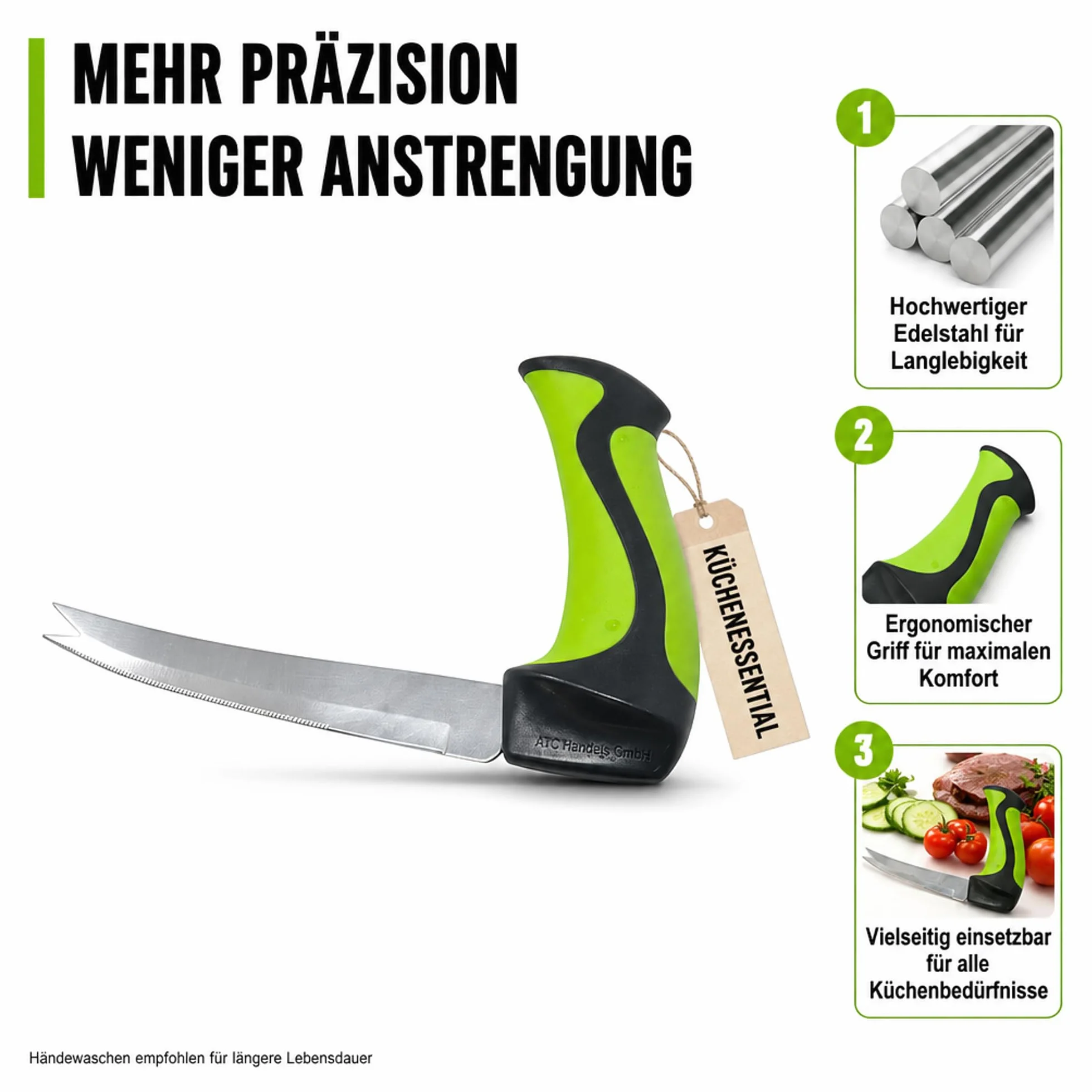 ATC Handels GmbH Nóż uniwersalny do kuchni nóż kuchenny Easi-Grip PETA