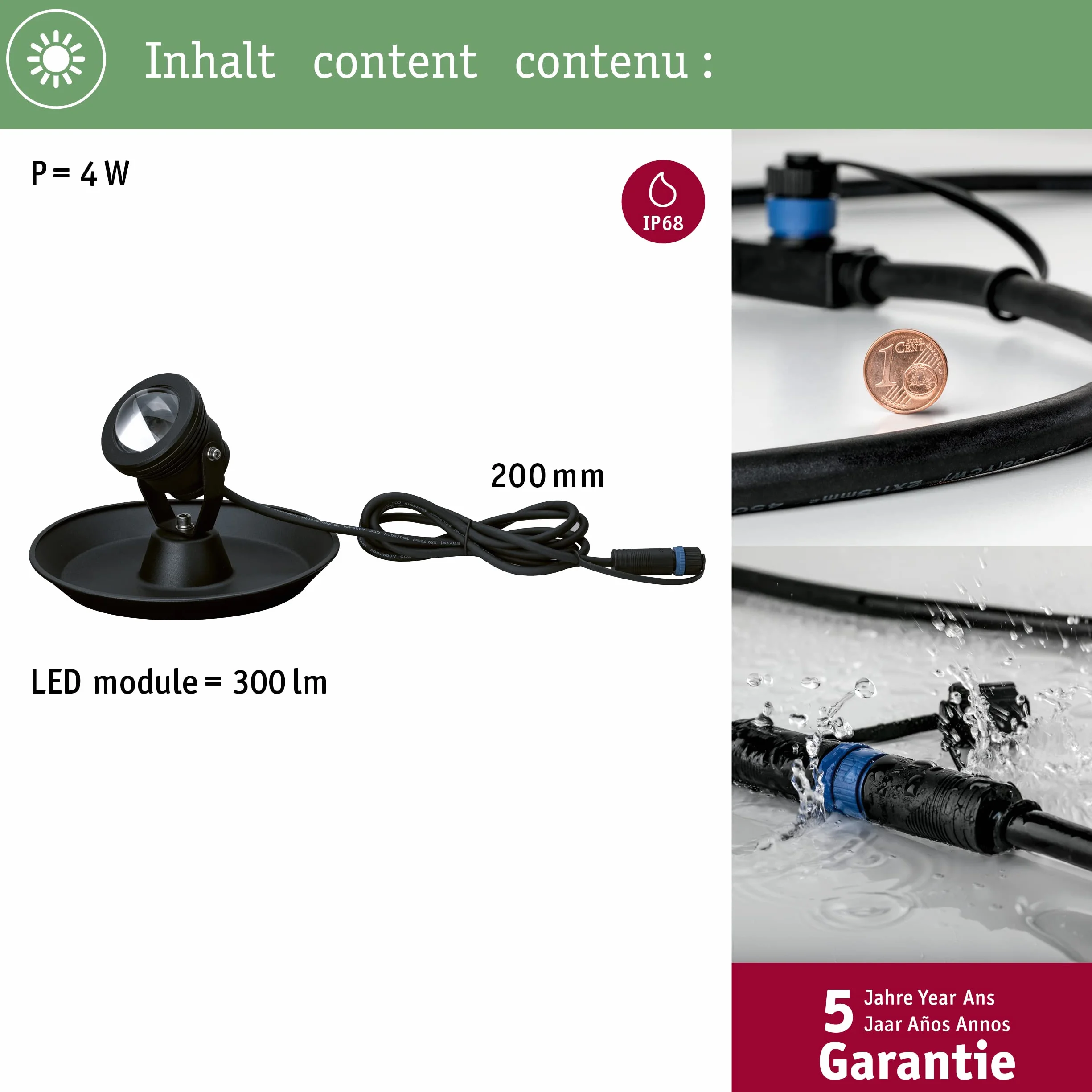 Paulmann 94209 Plug & Shine LED oprawa zewn. oprawa do stawu okrągła w kompl. ściemn. 1x2,8 W IP68 na zewnątrz czarna opr.ogrod. alu. 3000 K