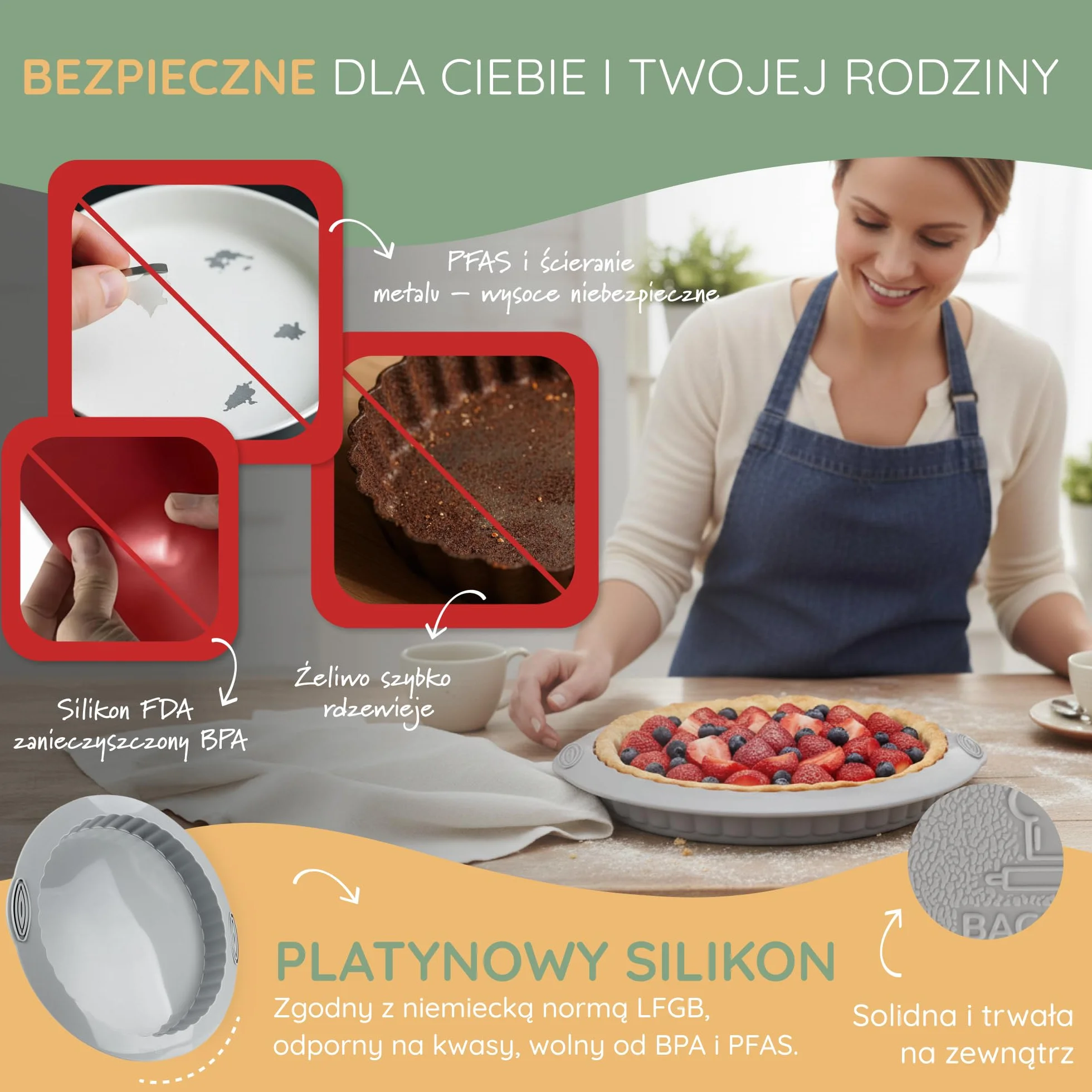 Backefix Silikonowa forma do ciasta owocowego, 28 cm, forma do tarty