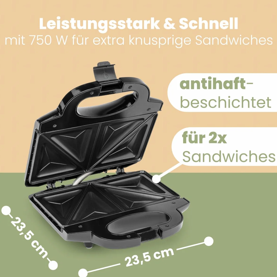 Clatronic ST 3778 Sandwich Maker 750 W Black, Stainless Steel