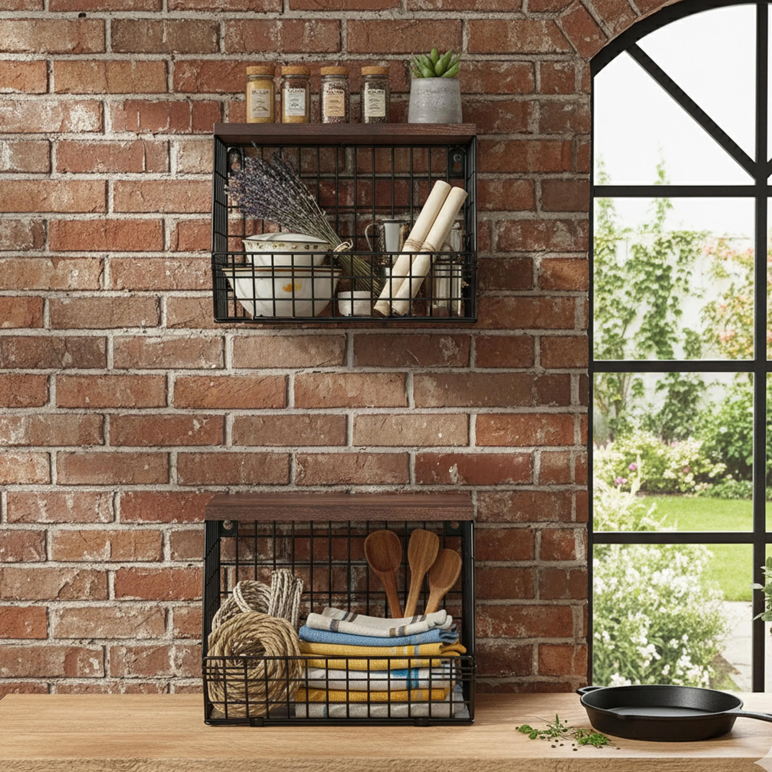 Relaxdays Naścienny kosz na owoce wiszący organizer kuchenny metalowa siatka 22 x 30 x 20 cm czarny