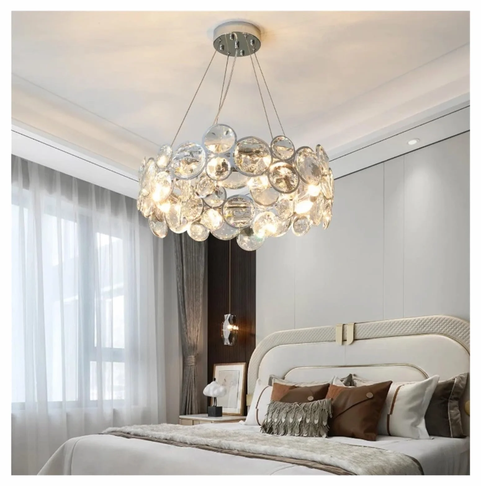 Styl nordycki chromowany żyrandol luksusowe kryształowe lampy wiszące LED do salonu nowoczesna romantyczna lampa wisząca do sypialni jadalni, nowoczesne oświetlenie (78 cm)