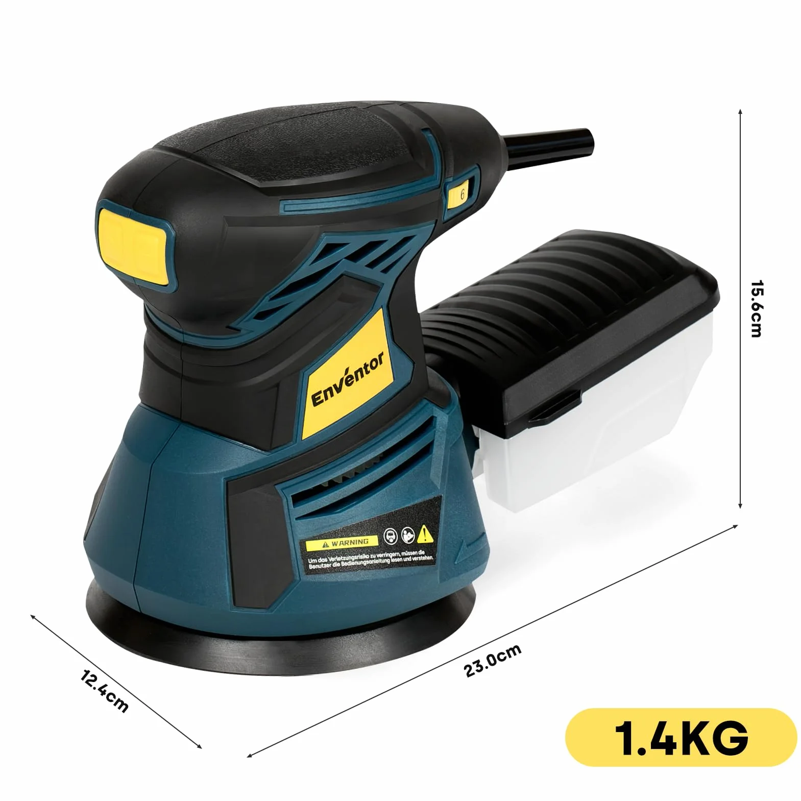 Enventor Szlifierka do drewna 350 W, elektryczna szlifierka oscylacyjna z 6 zmiennymi prędkościami, 6000-13000 obr./min, 125 mm, 20 szt. (80, 120, 180, 240 grit), elektryczna szlifierka do drewna i