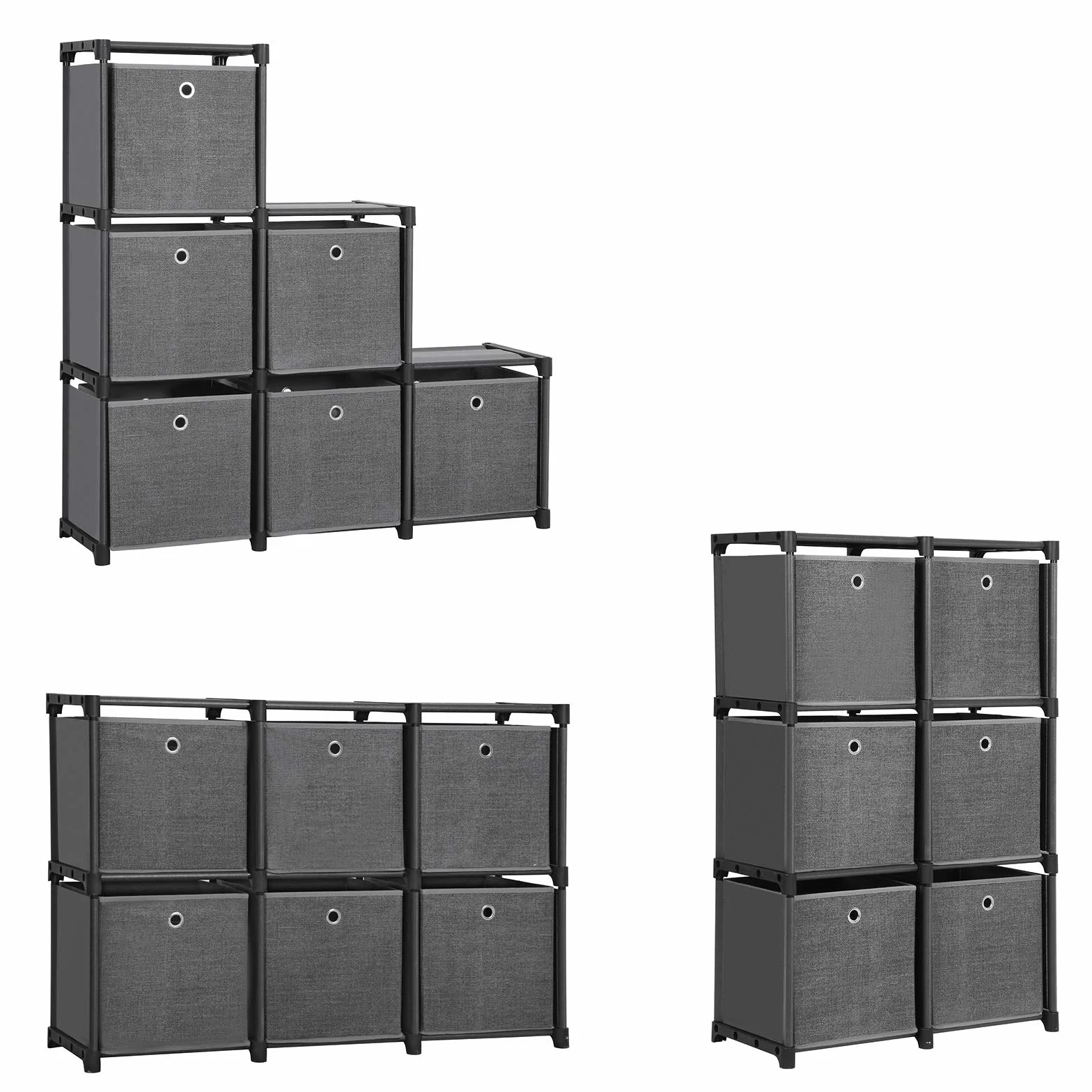 SONGMICS LSN66BK regał wtykowy, system przechowywania 6 kostek, z 6 pudełkami z materiału, wielofunkcyjny, z wytrzymałą metalową ramą, gumowym młotkiem, 105 x 105 x 30 (szer. x wys. x głęb.), kolor