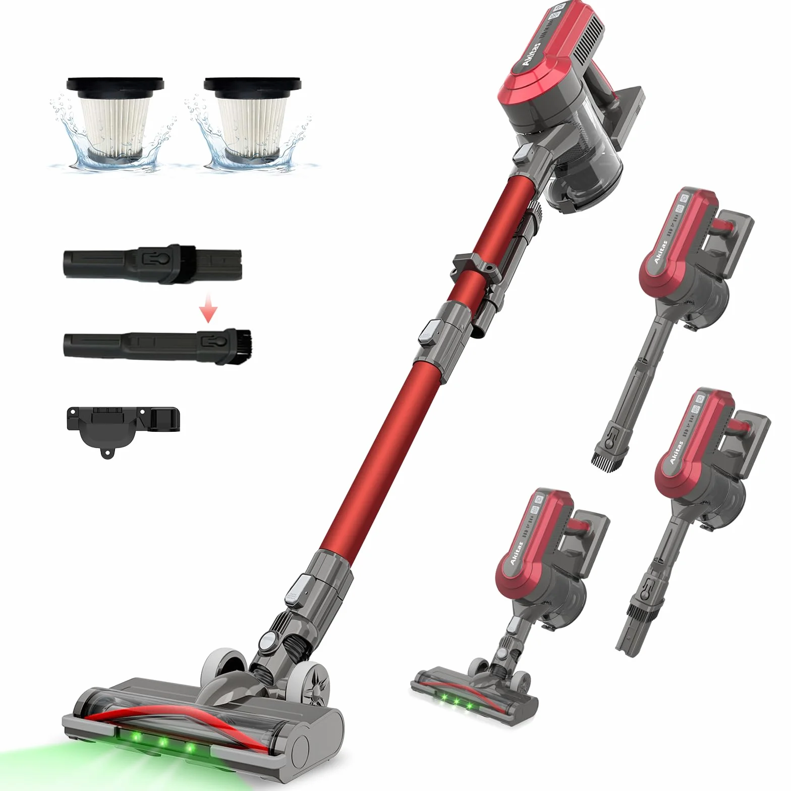 Akitas V10A Bezprzewodowy Odkurzacz 450W BLDC, 45 kPa, 60 min Pracy, Lekki Pionowy i Ręczny z LED Power Brush, Anti-Tangle, do Dywanów, Twardych Podłóg i Sierści Zwierząt