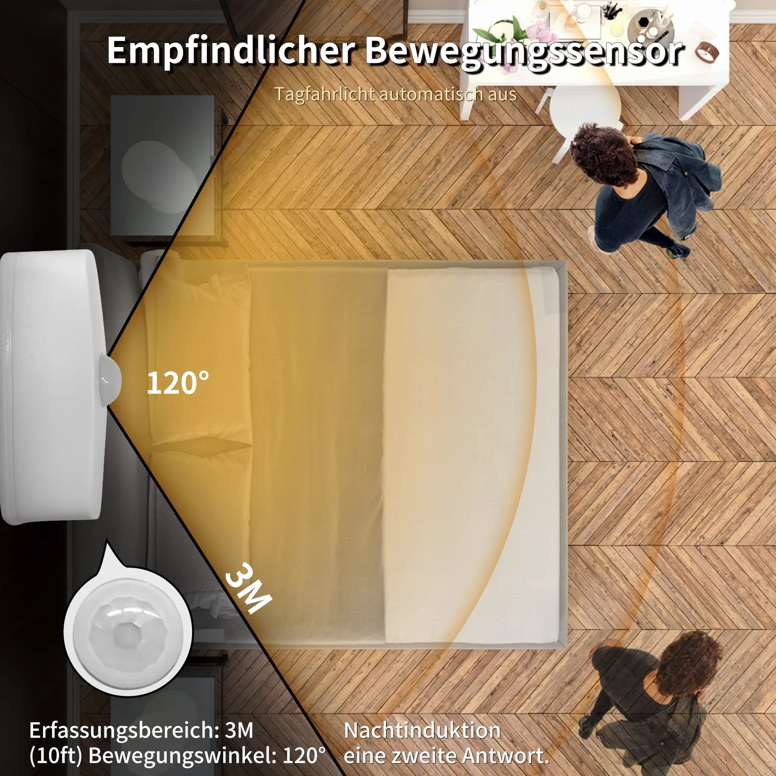 Lampka nocna LED z czujnikiem ruchu, 4 sztuki, lampka nocna dla dzieci, z baterią, do wnętrz, oświetlenie szafki, automatyczne włączanie/wyłączanie, światło do korytarza, schodów, łazienki, sypialni