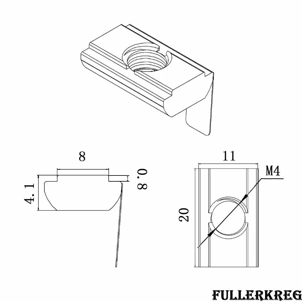 20 x M4 kamień rowkowy 11,0 x4,1 mm do rowków 8K, z blachy sprężynowej, stal
