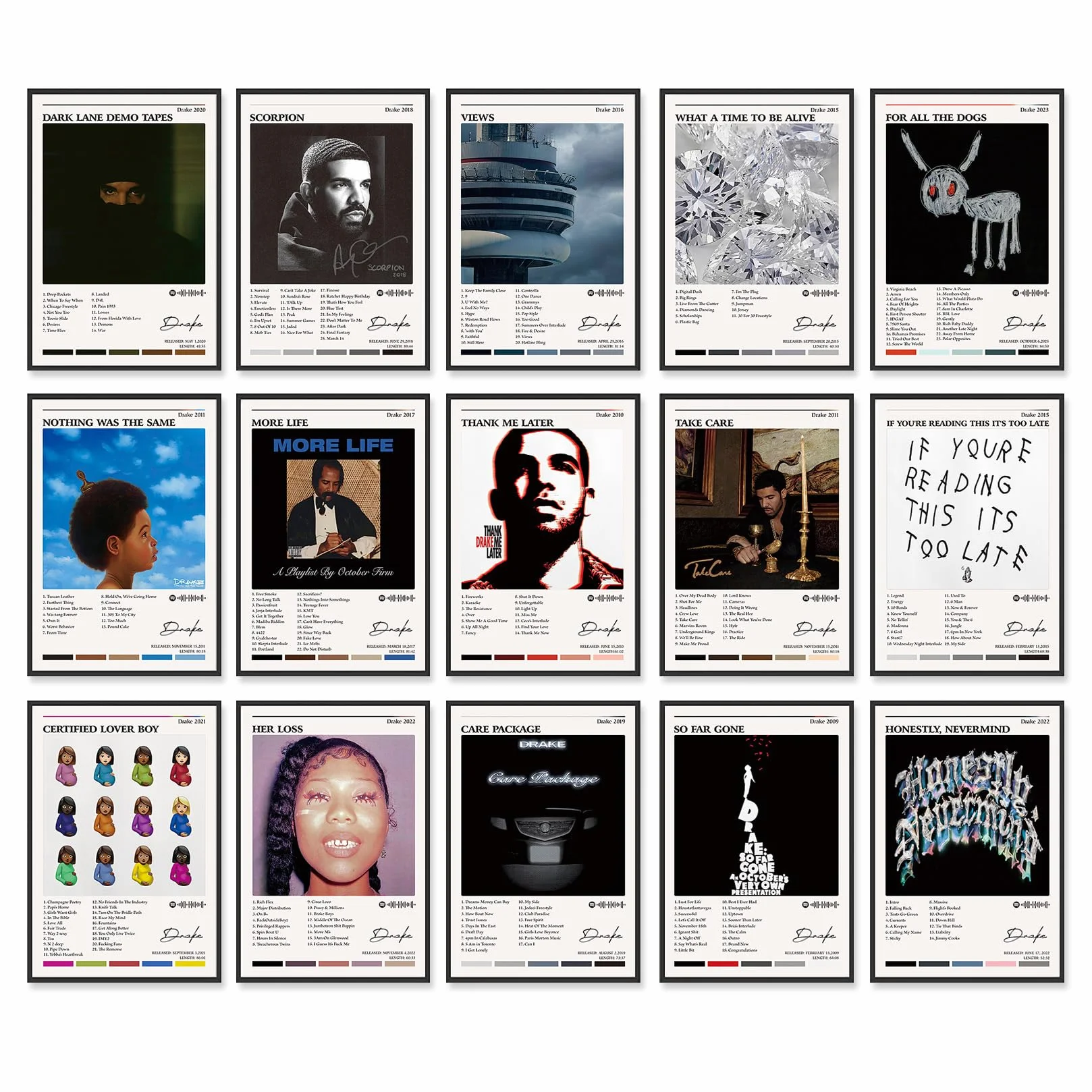 Plakat Drake (15 szt. 40x30 cm) Okładki albumów, plakaty papierowe, nieoprawione, plakaty muzyczne, zestaw do kolażu na ścianę do dekoracji pokoju