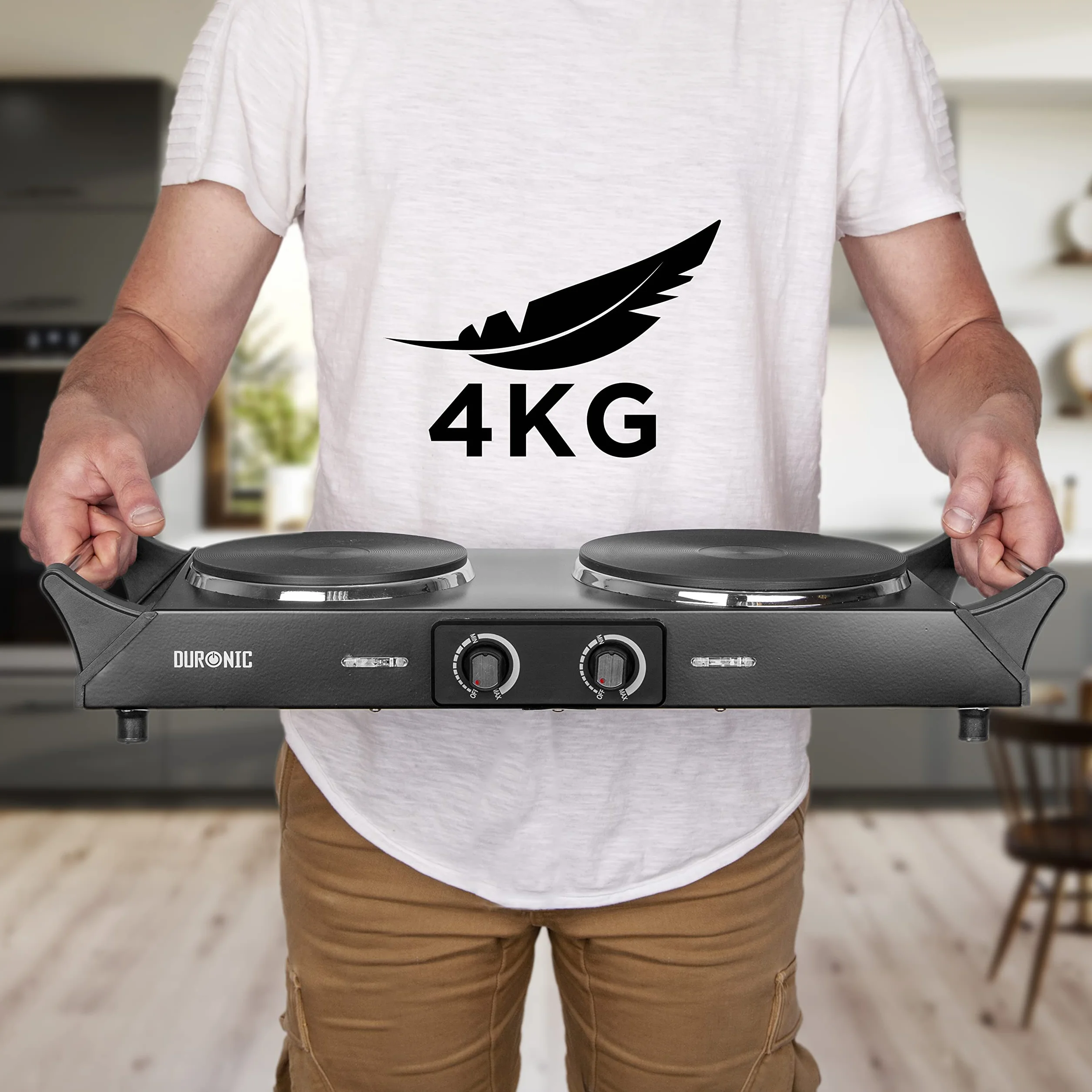 Duronic HP2 BK elektryczna płyta grzewcza 1500 W, 20 i 15 cm żeliwna płyta grzewcza | ergonomiczne uchwyty, regulowany termostat, mobilna kuchenka alternatywna do płyty grzewczej
