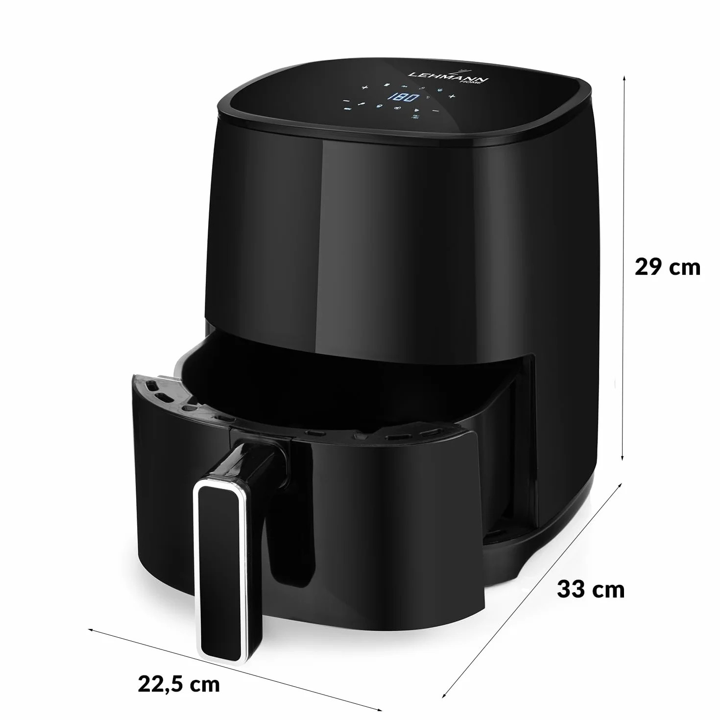 Lehmann LHODF-1435 frytkownica beztłuszczowa na gorące powietrze z 8 programami gotowania, Airfryer z powłoką zapobiegającą przywieraniu n LCD, frytkownica ze zdejmowanym zbiornikiem 3,5 l i regulacją