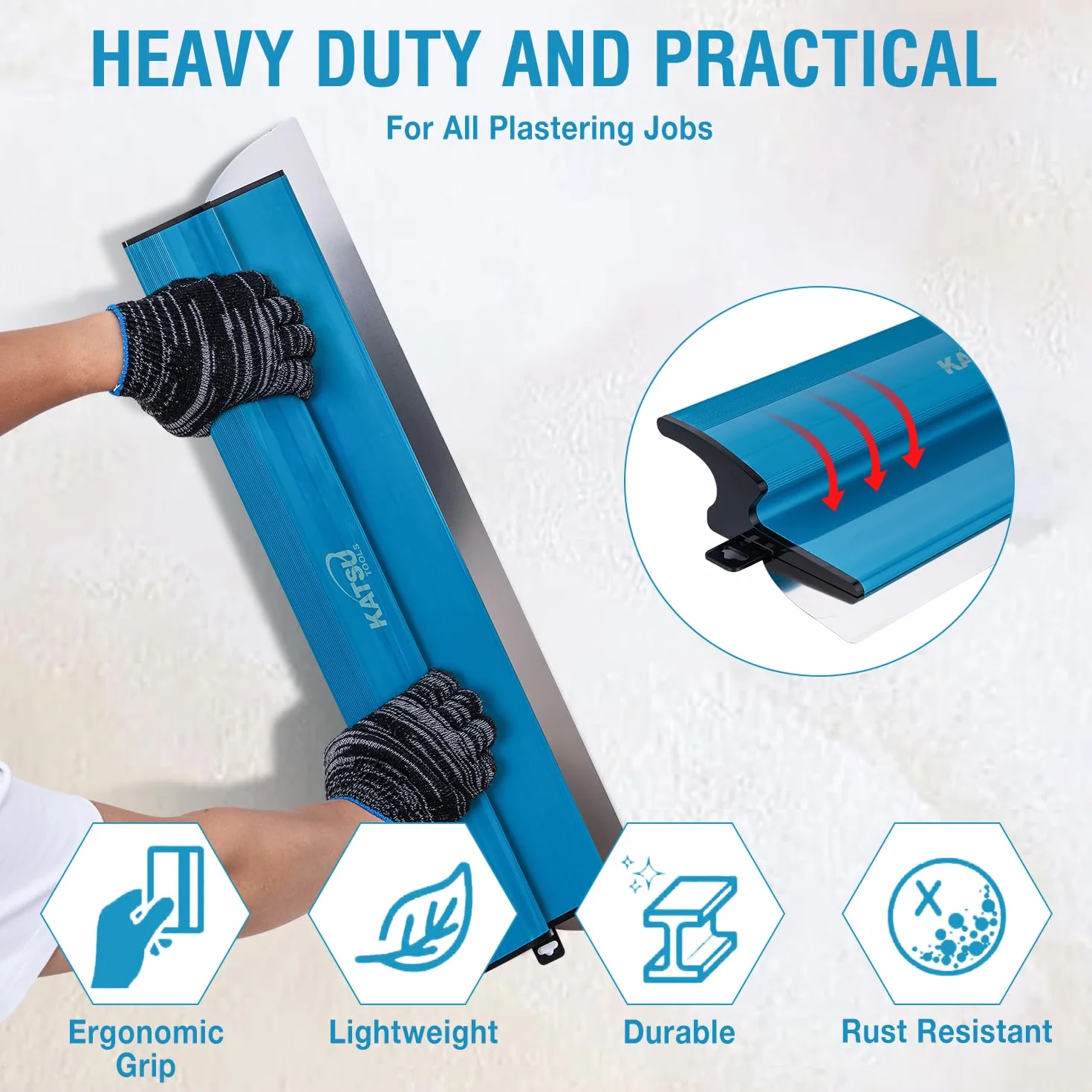KATSU Tools Zestaw szpachli do płyt gipsowo-kartonowych, 25 + 40 + 60 cm, ostrza ze stali nierdzewnej, szpachelka, deska, tynk ścienny i sufitowy, narzędzia do wygładzania