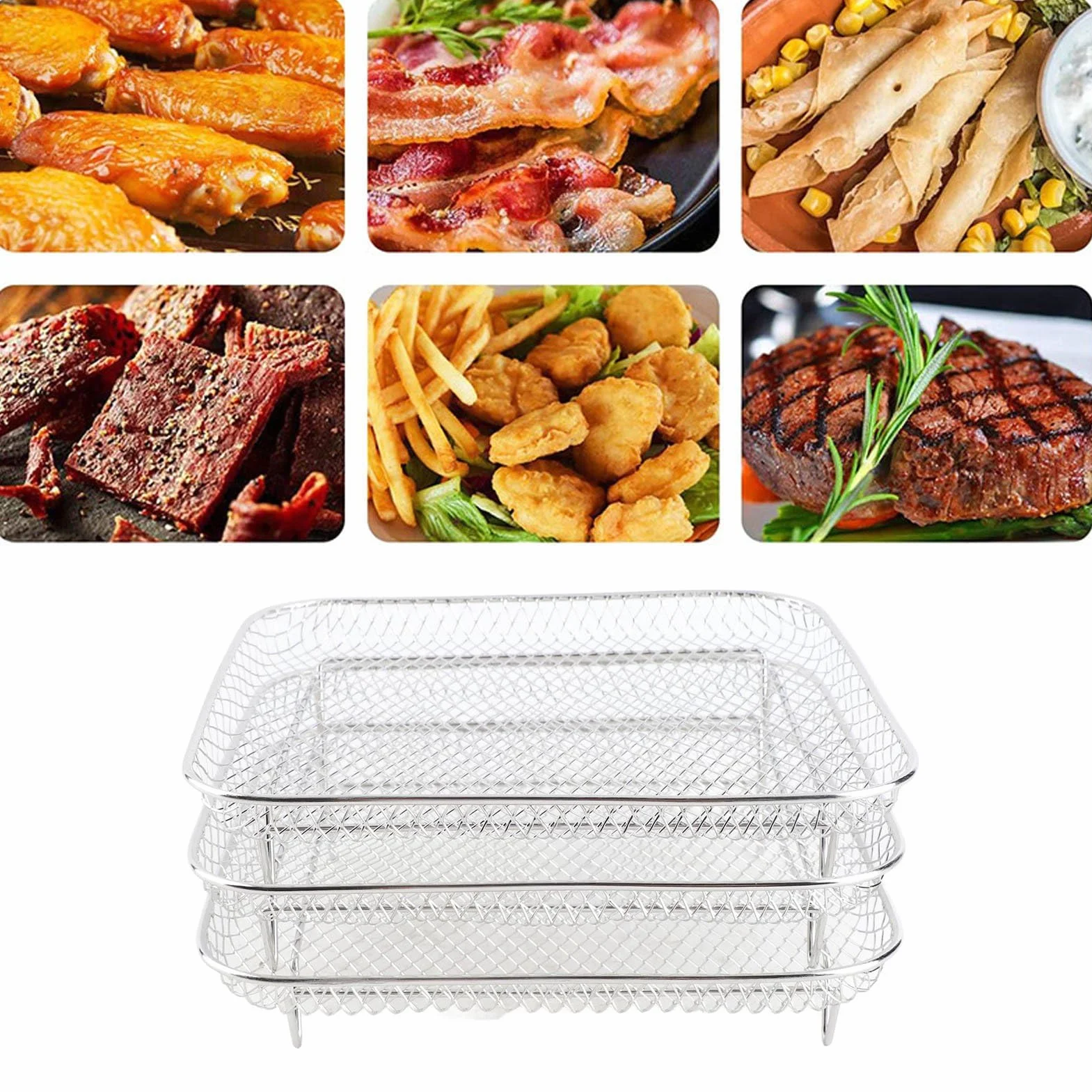 Kosz do frytownicy powietrznej do piekarnika, kosz do grillowania ze stali nierdzewnej do 20 cm, nieprzywierający kosz siatkowy, taca na frytownicę, druciany kosz do smażenia, mrożonych