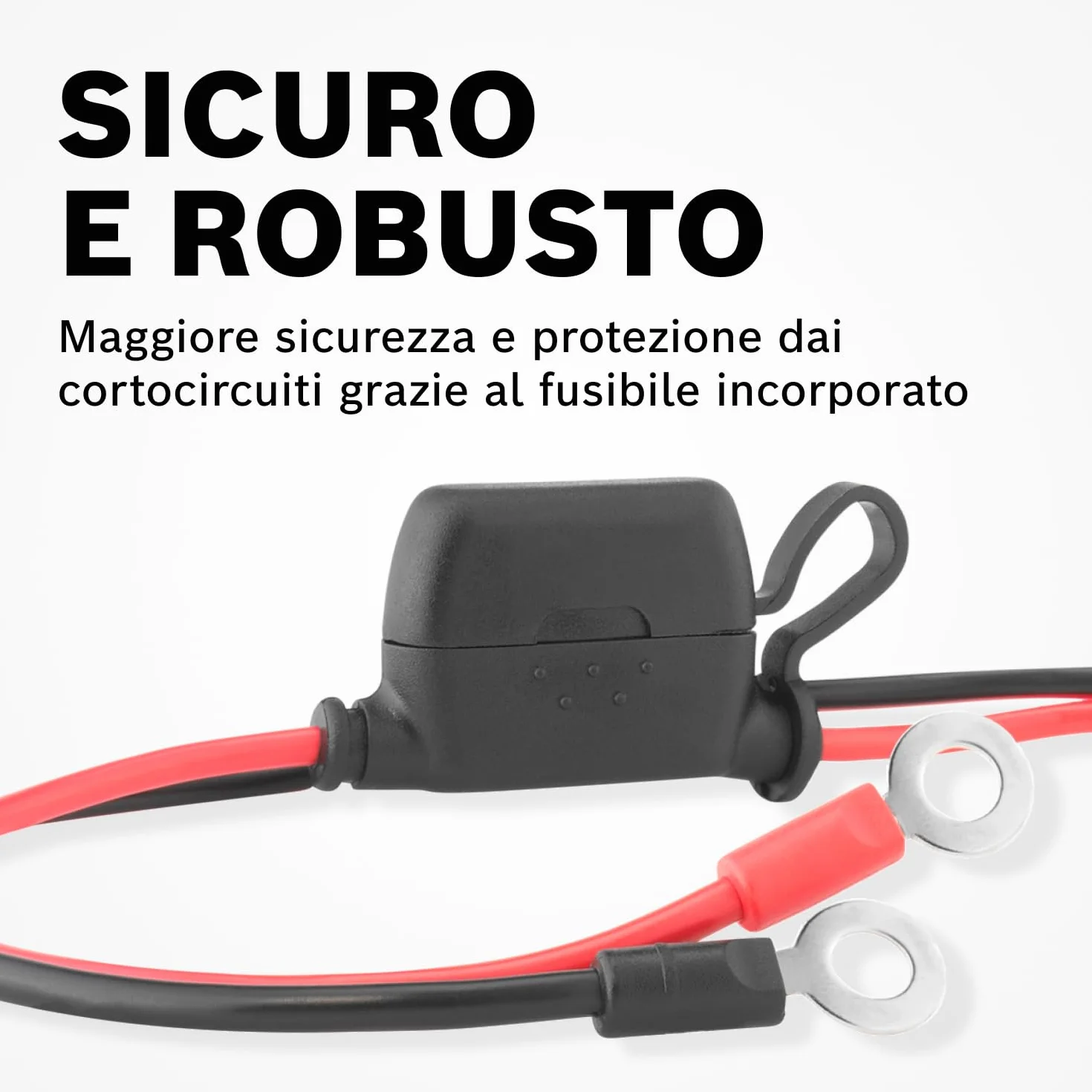 Bosch Kabel przyłączeniowy do ładowarek - Kabel akumulatora z oczkami i bezpiecznikiem 40 A - część zamienna oryginalnej jakości - oczka M6, kabel 52 cm - 0189999271
