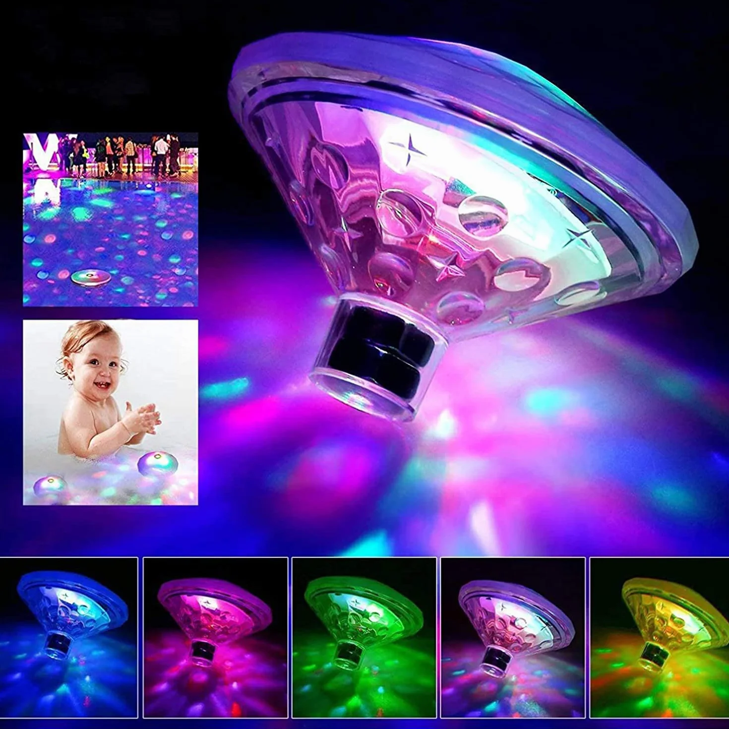 Caxmtu Pływające lampki LED do basenu i wanny, lampki do jacuzzi, wielokrotnie ładowalne oświetlenie basenu do łazienki, dyskoteki, stawu, zabawki kąpielowe dla dzieci, 7 trybów