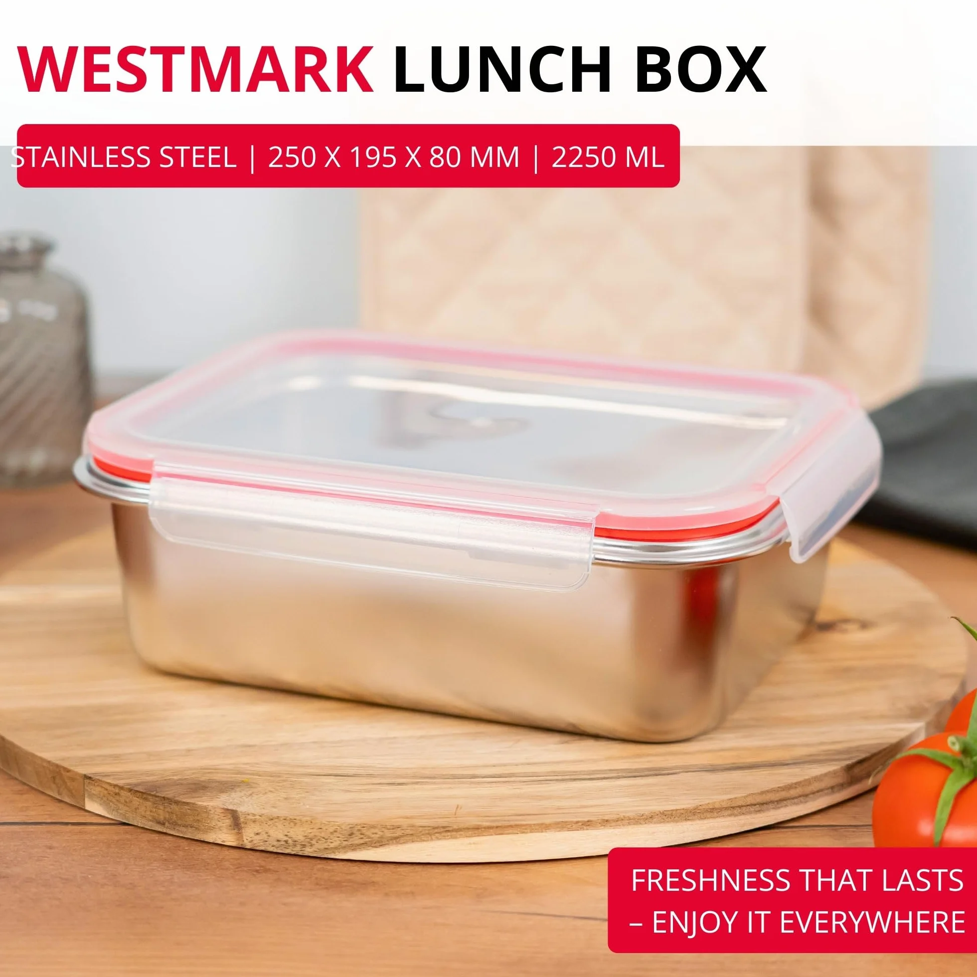 Westmark Pudełko na lunch ze stali nierdzewnej, szczelne i bez BPA. Można używać w mikrofalówce i piekarniku. optymalne do szkoły, pracy i przedszkola. Pojemność 1300 ml, kolor srebrny.