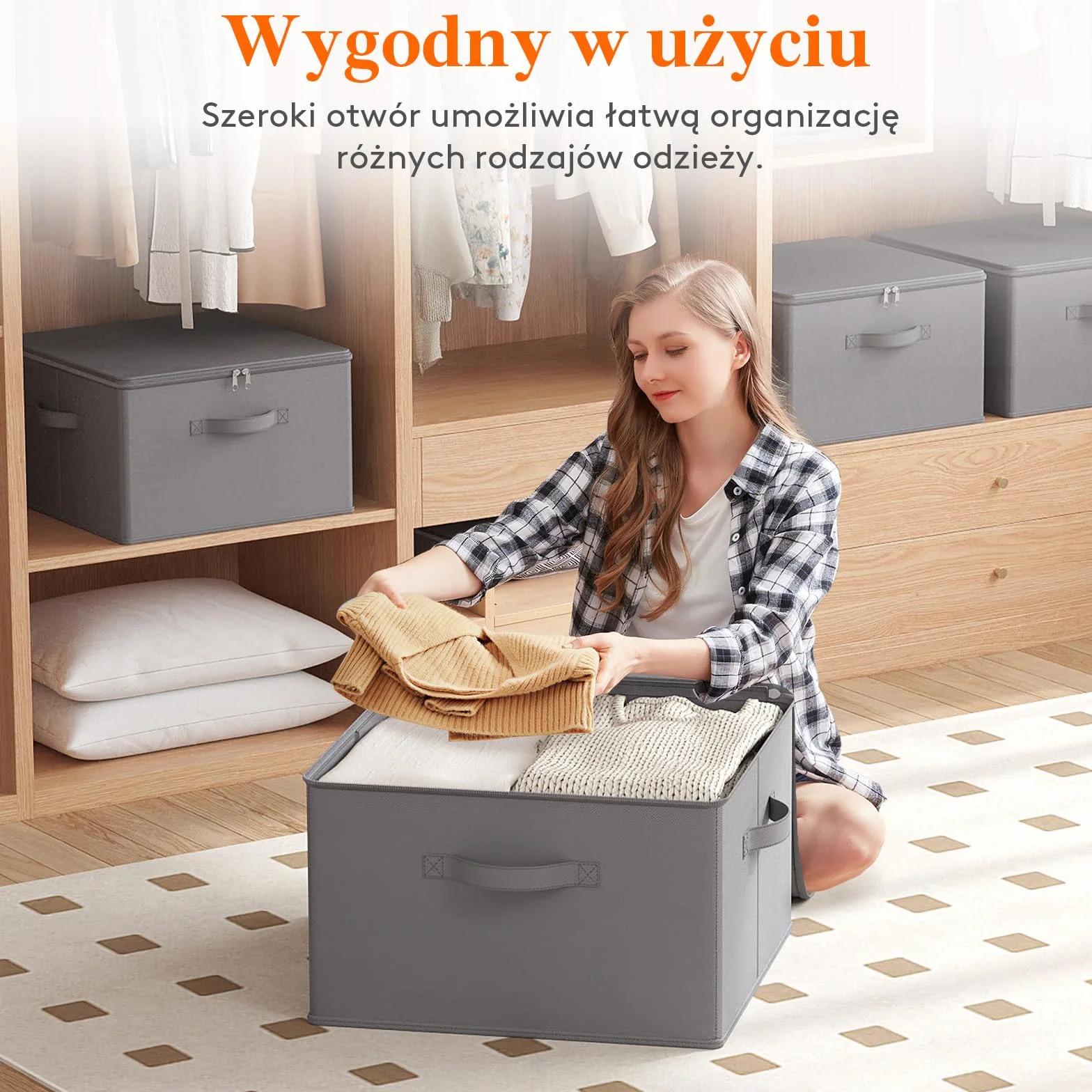 Lifewit Zestaw 3 pudełek do przechowywania tkanin, pudełko do przechowywania z pokrywką, szafa na zamek błyskawiczny, organizer do szafy 40×40×25cm na ubrania, koc, zabawki, szary