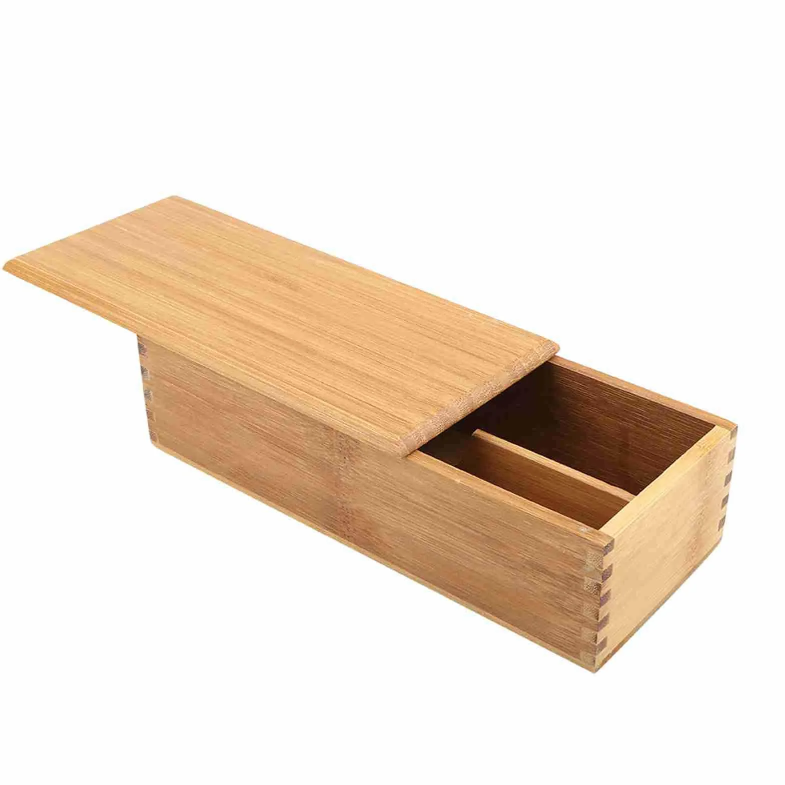 Vintage Wooden Cutlery Organizer with Lid for Kitchen Counter Drawer