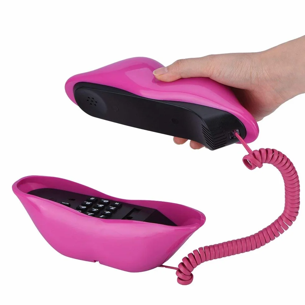 Przewodowy telefon stacjonarny Seksowny telefon w kształcie ust - różowy