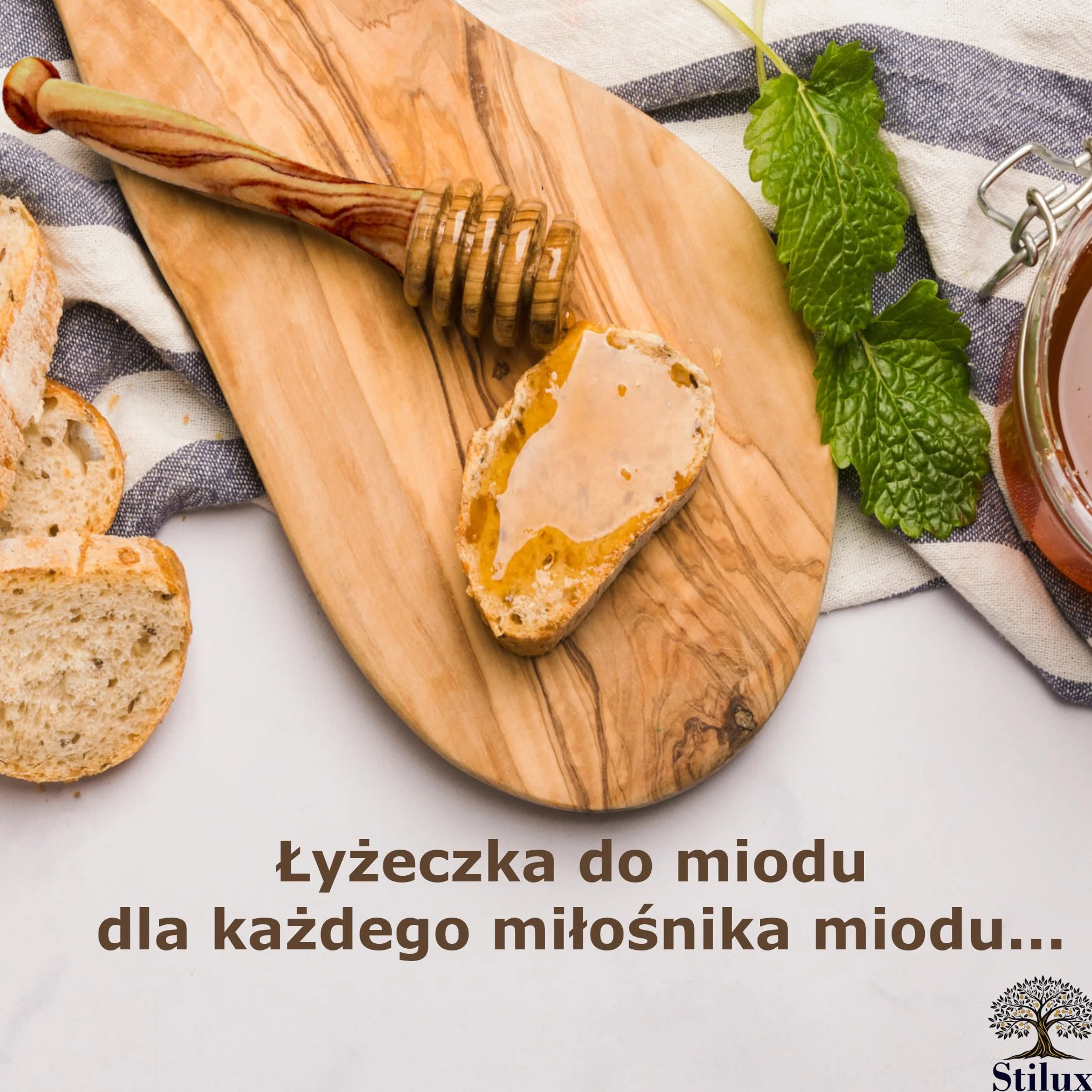 łyżka do miodu z drewna oliwkowego, 15 cm, do miodu i syropu, spirala miodowa, bez kapania, z prawdziwego drewna oliwkowego